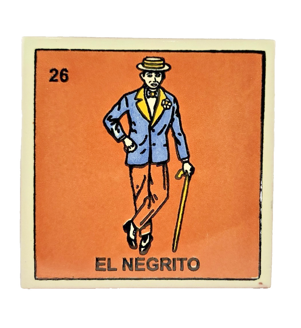 Lotería Tile – El Negrito #26 | Mexican Ceramic Folk Art Decorative Tile