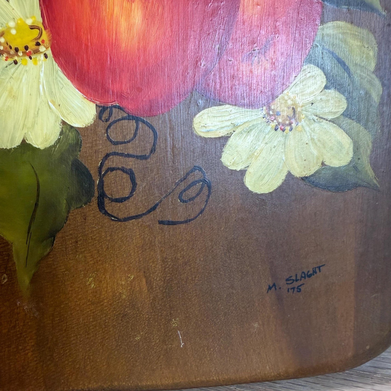 Hand Painted Apple Cutting Board Wall Decor Signed 1975 Wooden Vintage Farmhouse