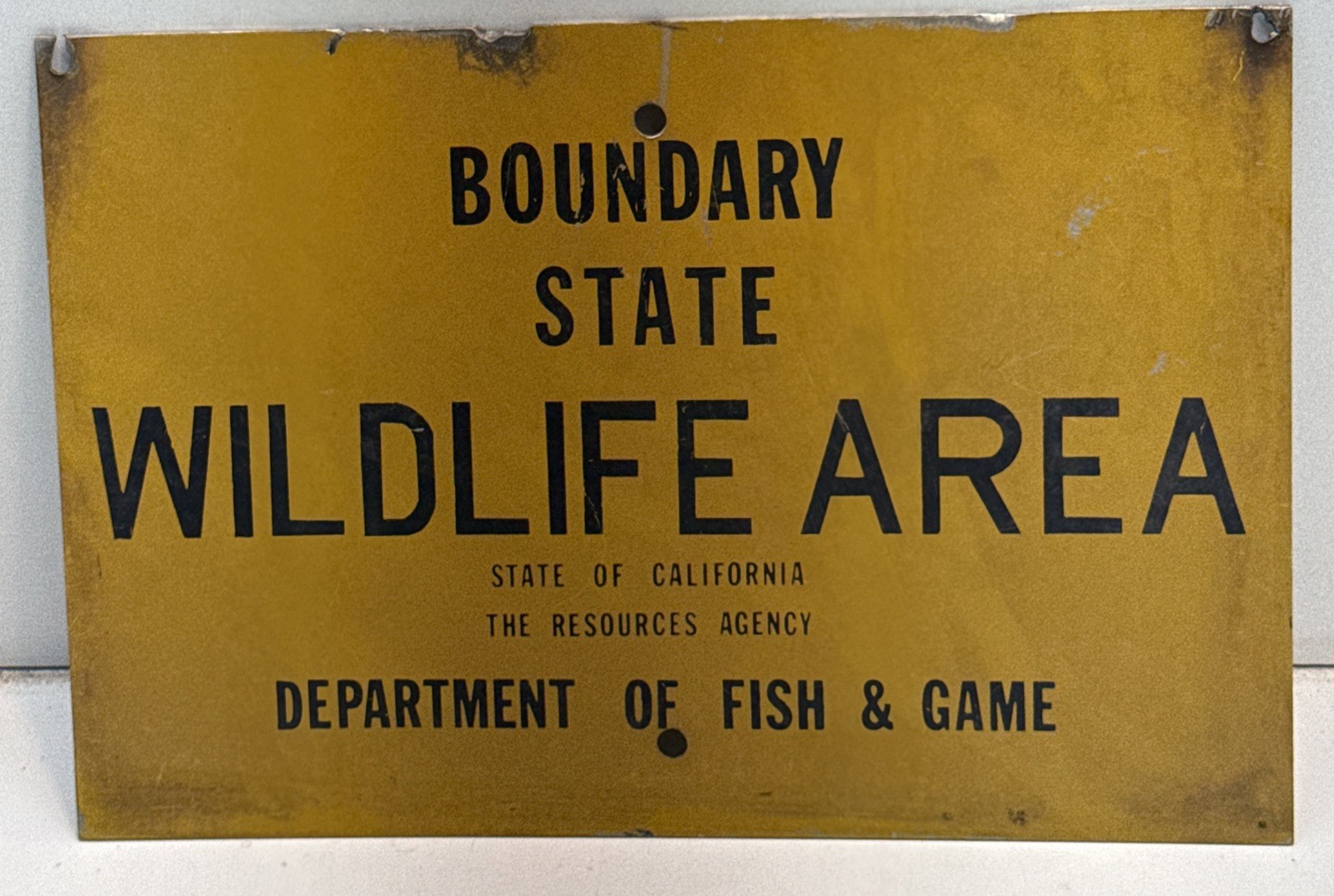 1950s BOUNDARY STATE WILDLIFE AREA CALIFORNIA DEPT. FISH GAME METAL SIGN-not tin