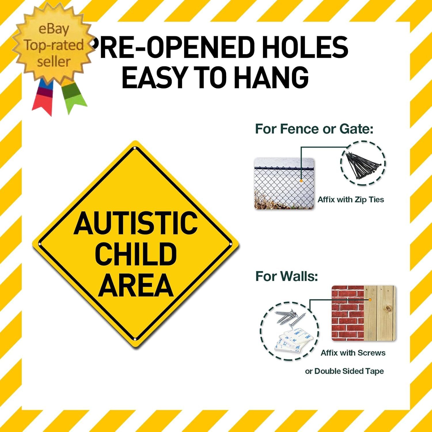 Autistic Child Area Heavy Duty Aluminum Warning Sign 12″ X 12″