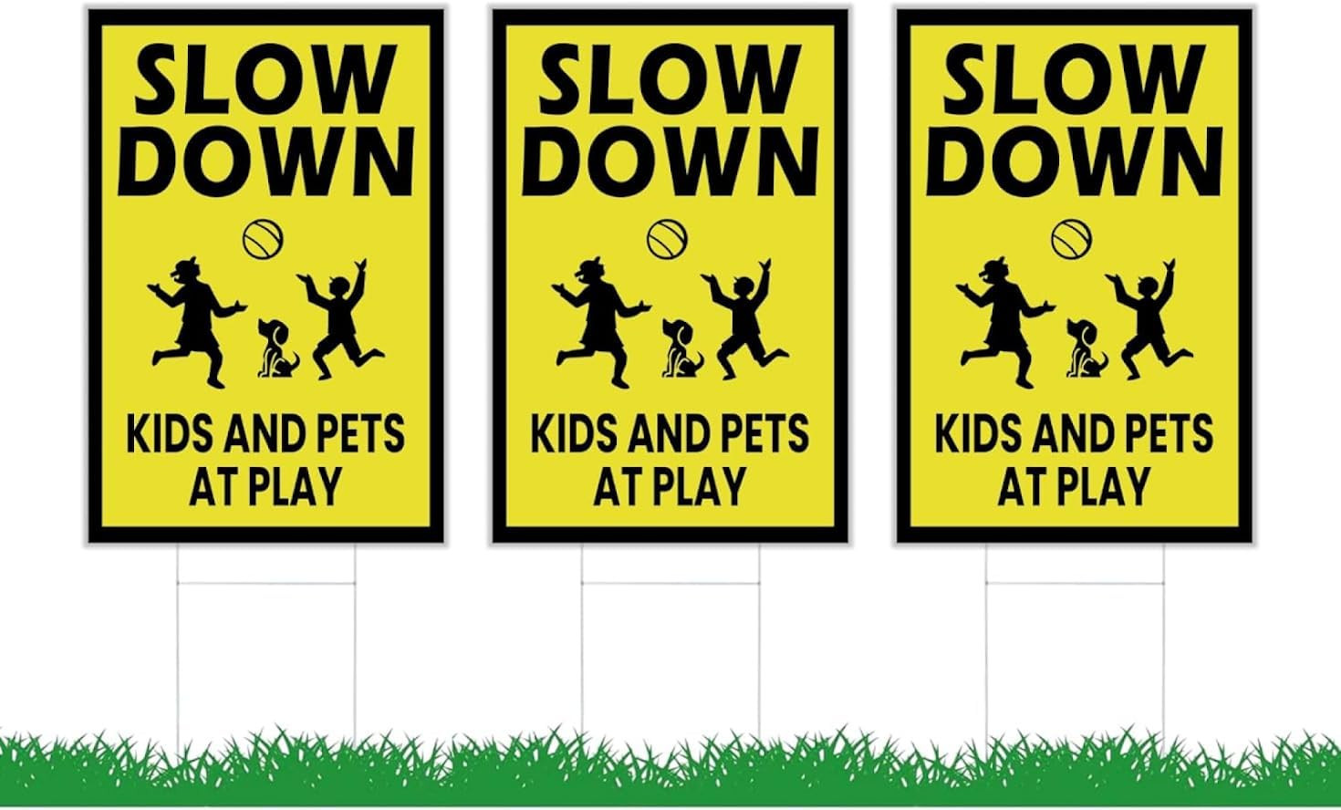 3 Pack Single Sided 8×12 Please Slow Down Kids and Pets at Play Yard Plastic …