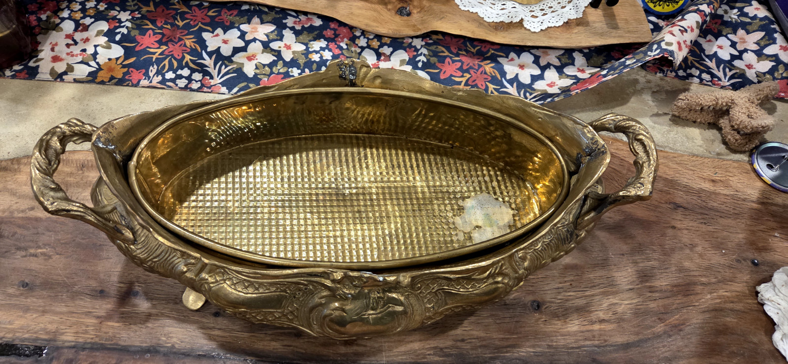 French Art Nouveau brass jardinière