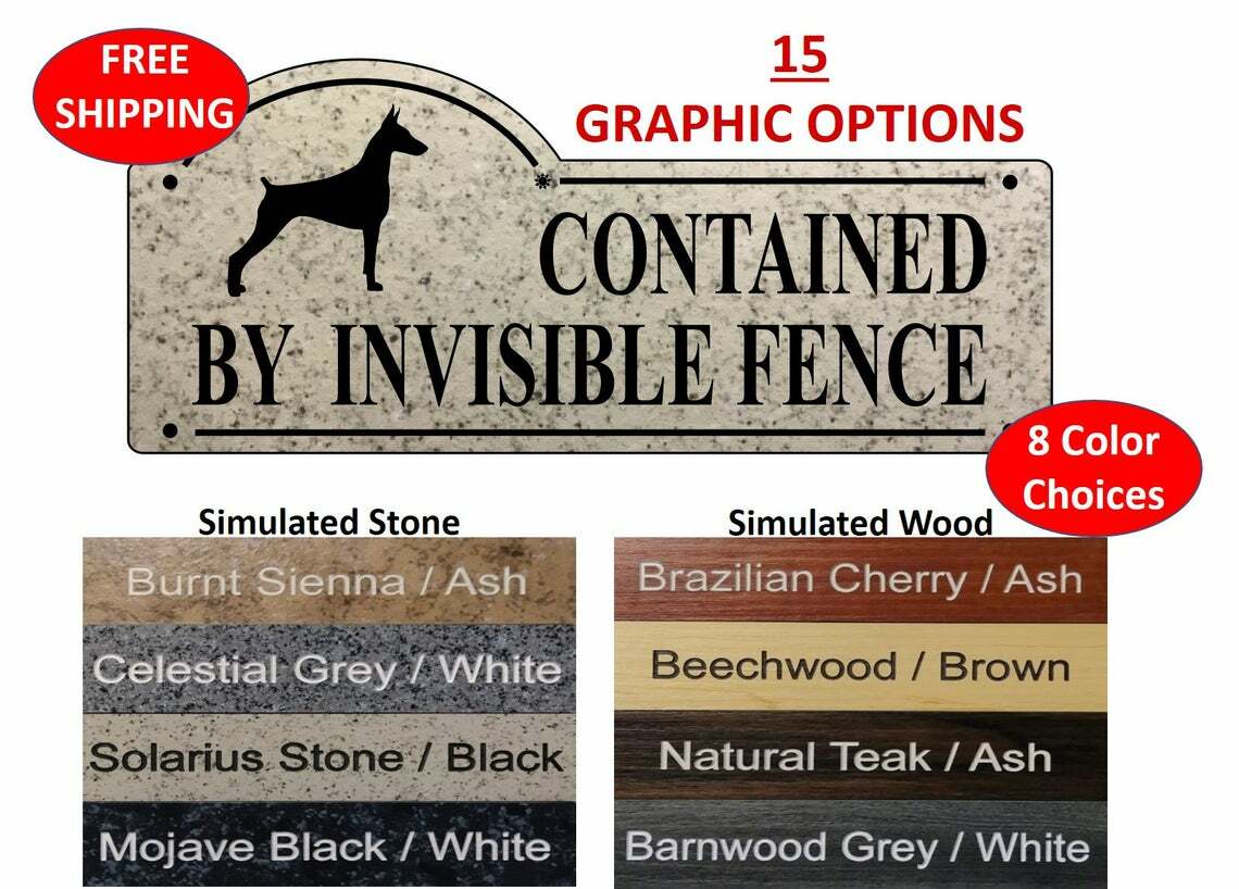 Dog CONTAINED BY INVISIBLE FENCE Gate sign with Dog Silhouette – FREE SHIPPING