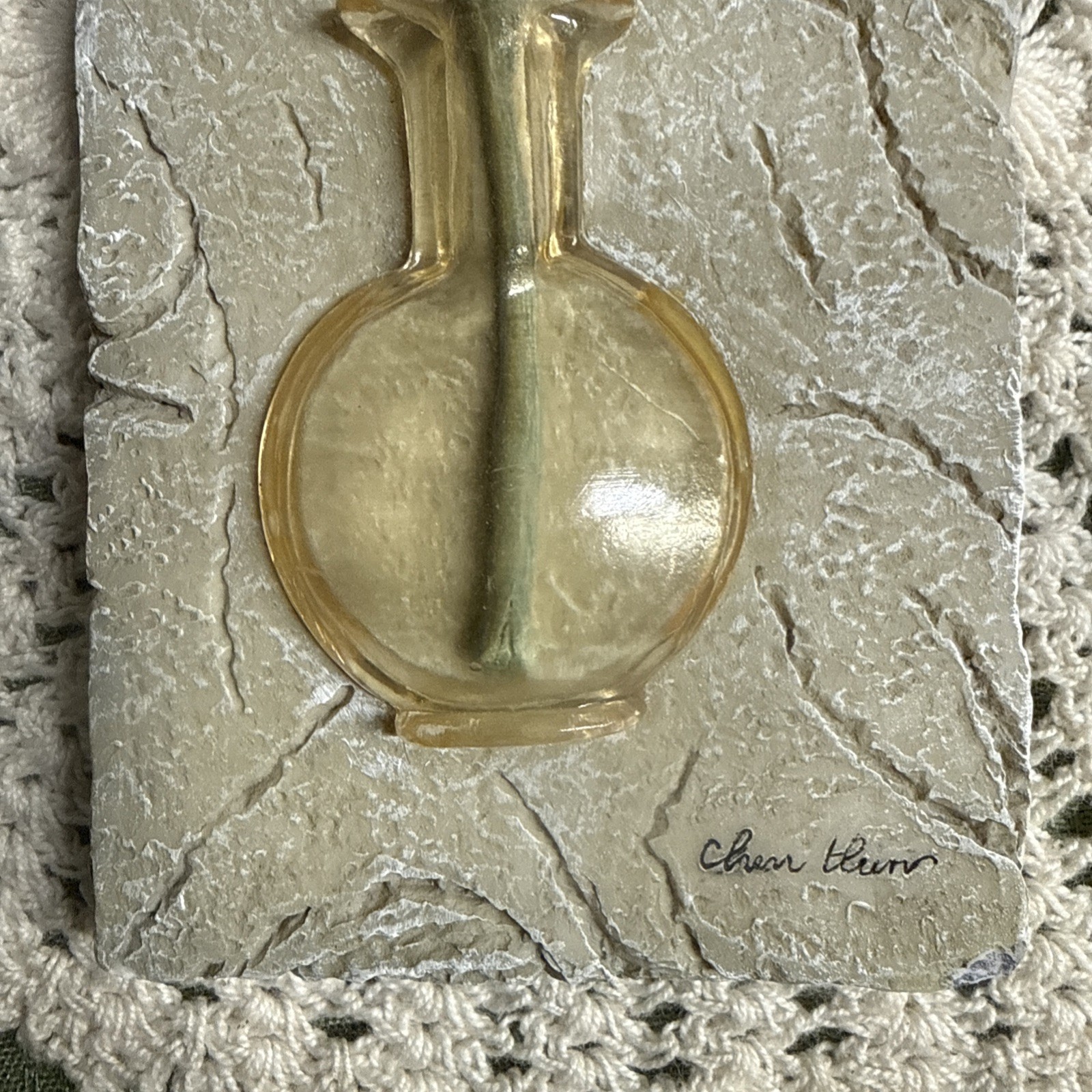 Vintage Wall Plaque Vase With Yellow Flowers And Bee Signed Cheri Blum, 3d