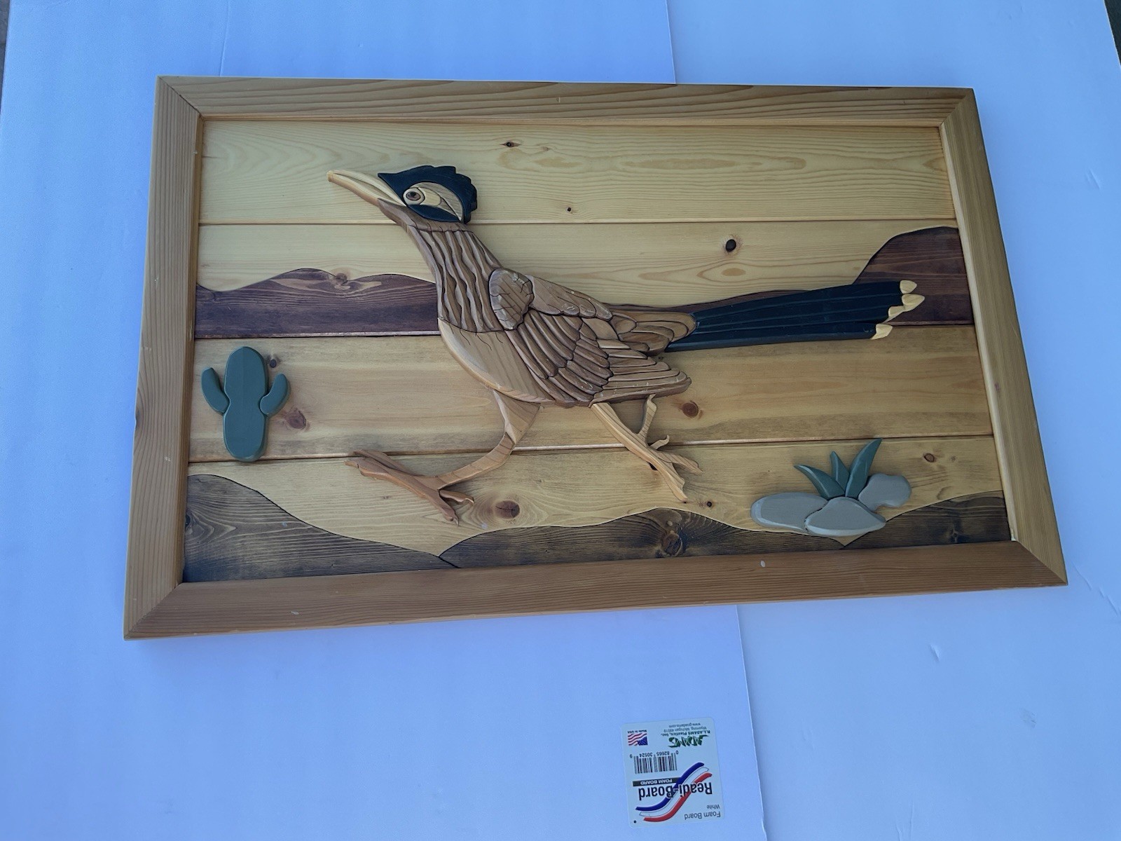 Decorative Wooden Road Runner Desert Hanging Picture 25” X 16” Pine Wood