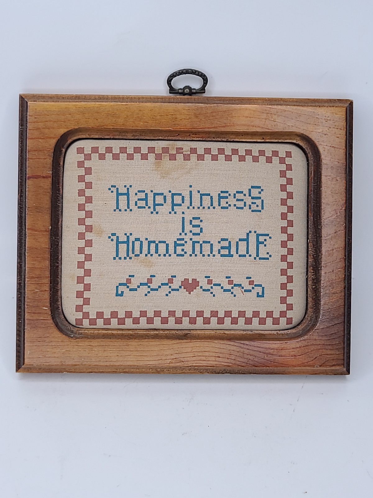 Vintage Framed “Happiness Is Homemade” Printed Fabric Wall Hanging Rustic…