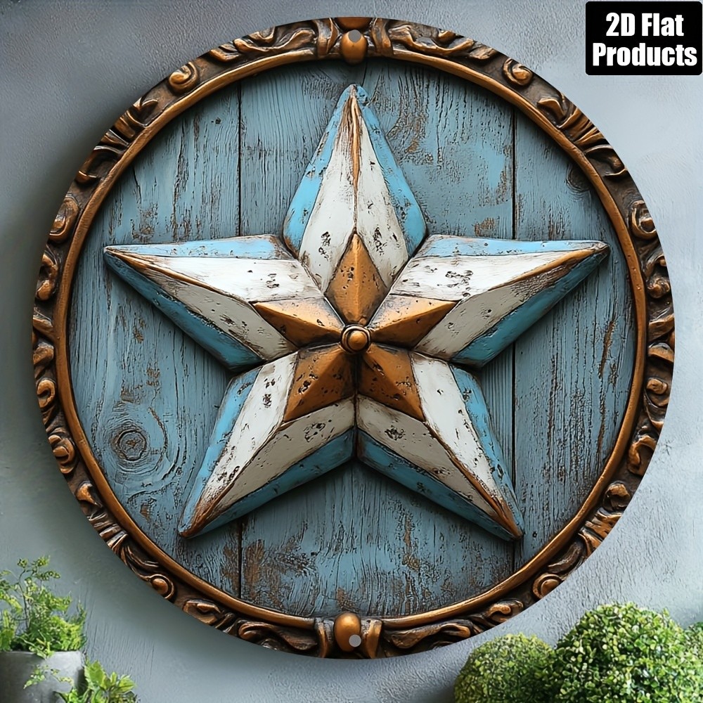 Aluminum Metal Sign Texas Star 8 Inch Round Rustic Theme Funny Decor