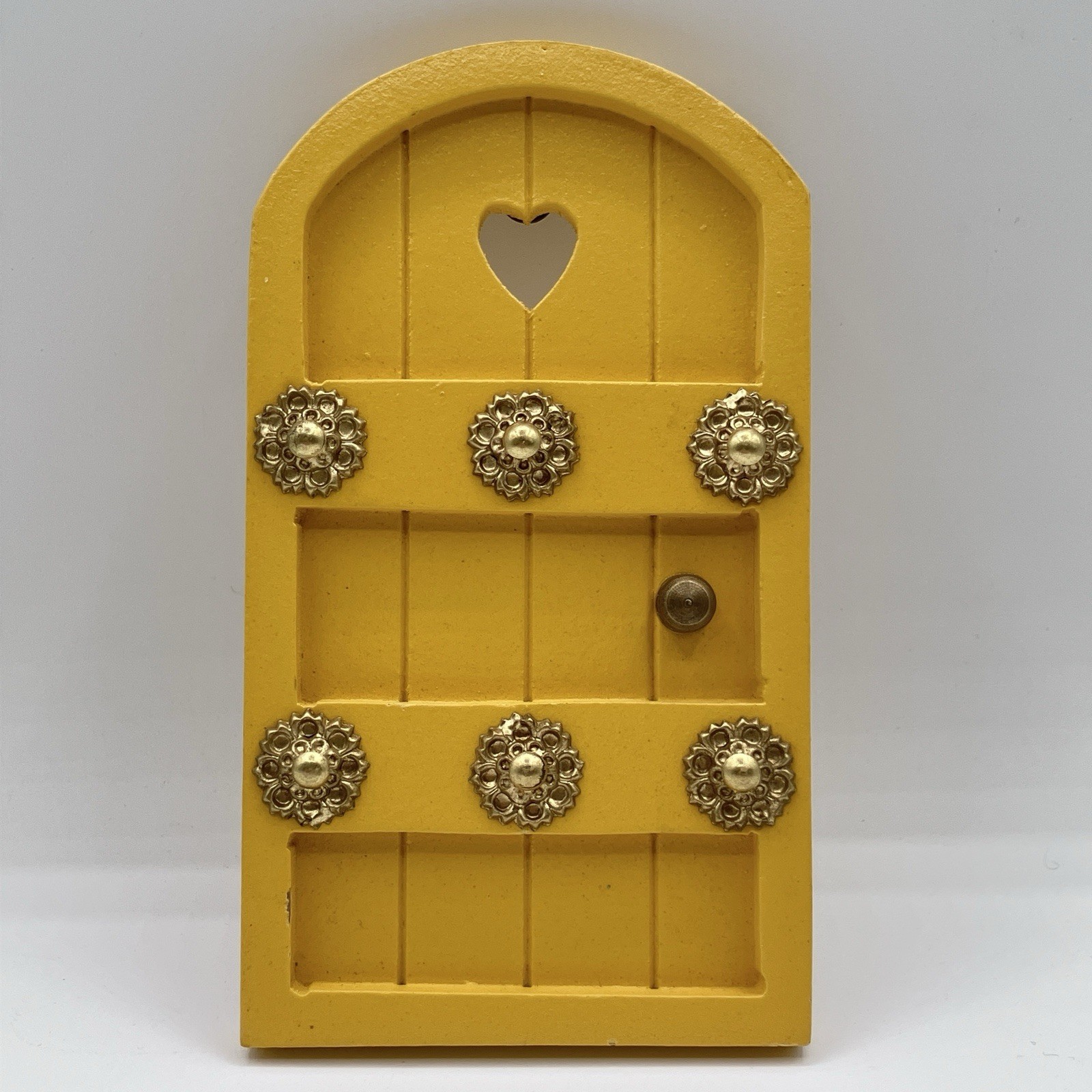 Fairy Garden Yellow Arched Heart Door Cottage Style Gold Tone Accents 6.75 in