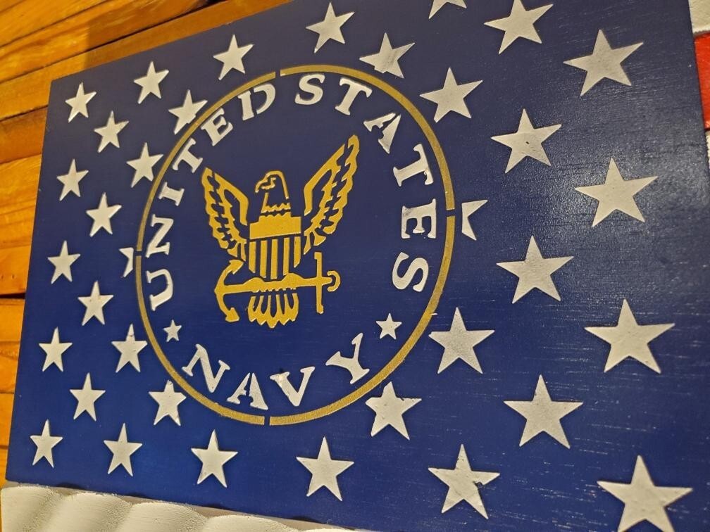 Large United States Navy Wavy Wood Flag Quality Craftsmanship 19×37