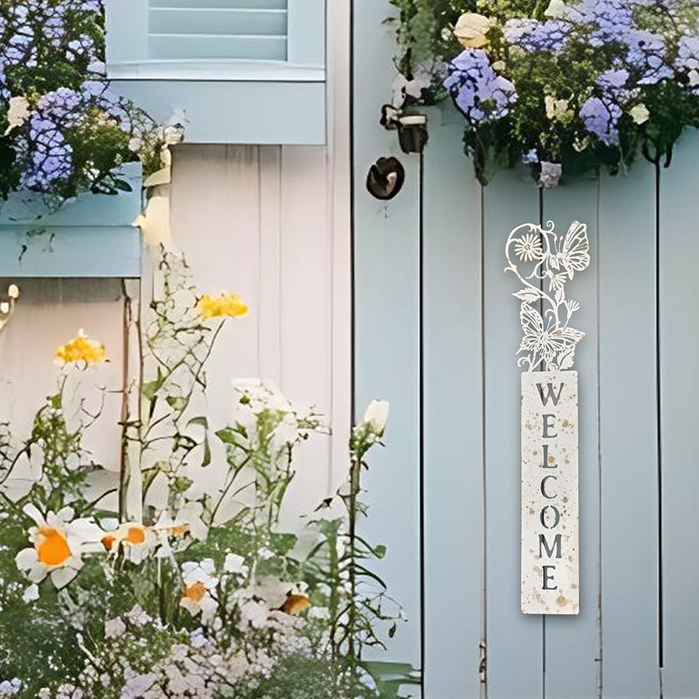 Metal Welcome Sign for Front Door Vertical Wall Mounted Front Door Sign Butte…