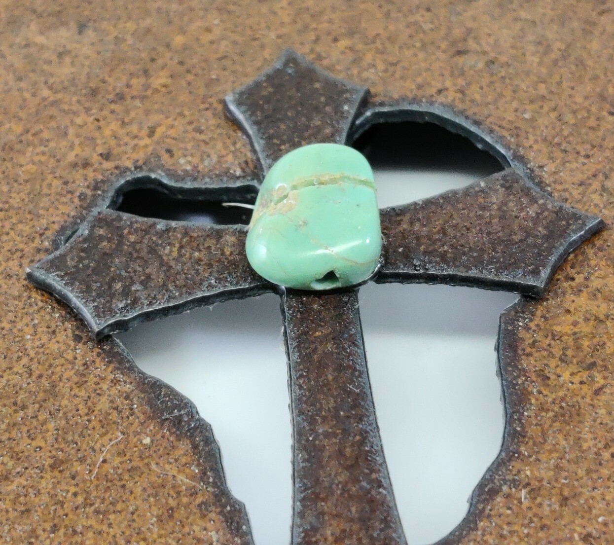 Second to None Heart Cross Metal Turquoise Wall Decor