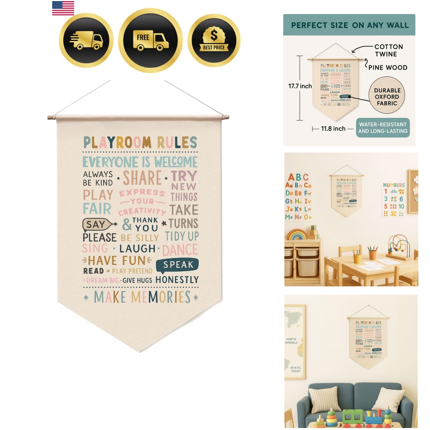 Playroom Rules Wall Art, Kids Room Banner Decor, Playroom Sign, Homeschool Wa…