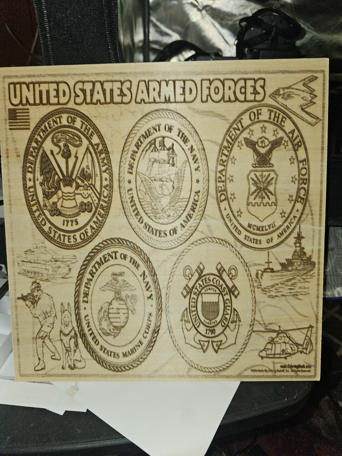 United States Armed Forces Military Seals Engraved Wood Plaque Square
