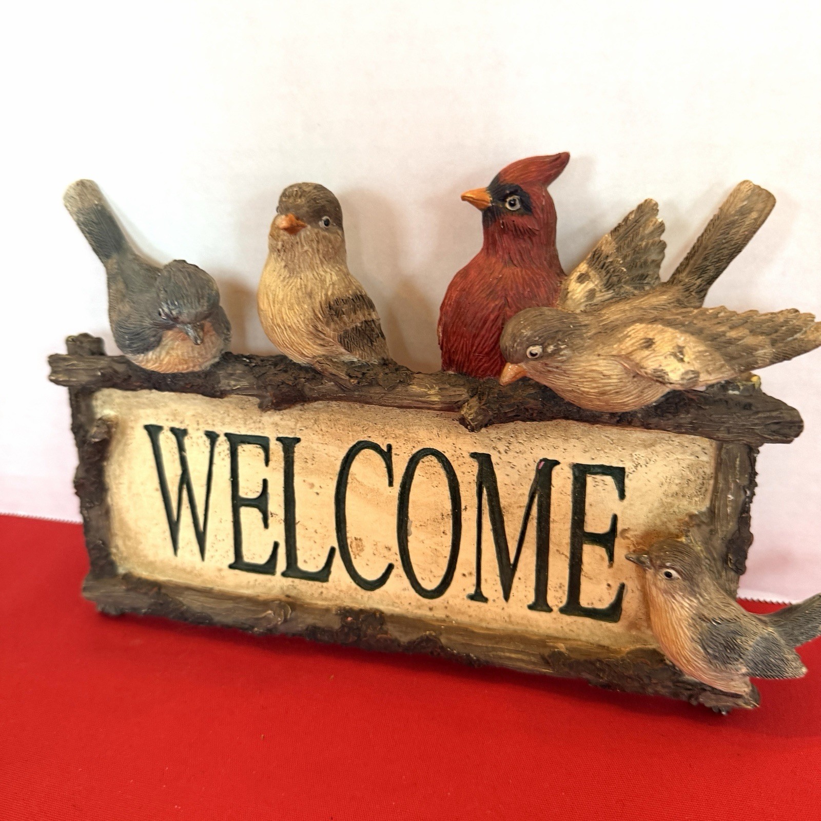 Welcome Sign With 6 Birds Heavy Synthetic Ceramic Young Co 10”x 6.5”