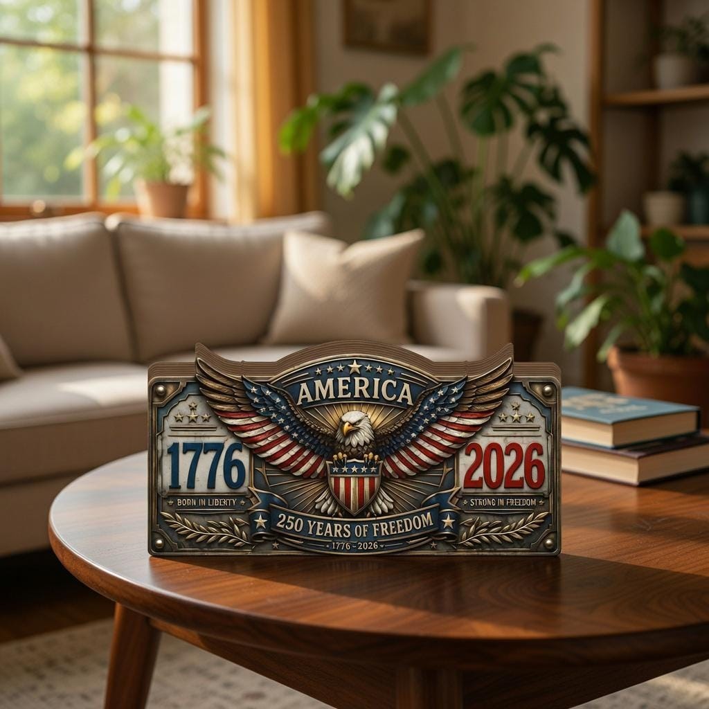 America 1776–2026 Wooden Block Decor, 250 Years of Freedom Patriotic Table Sign,