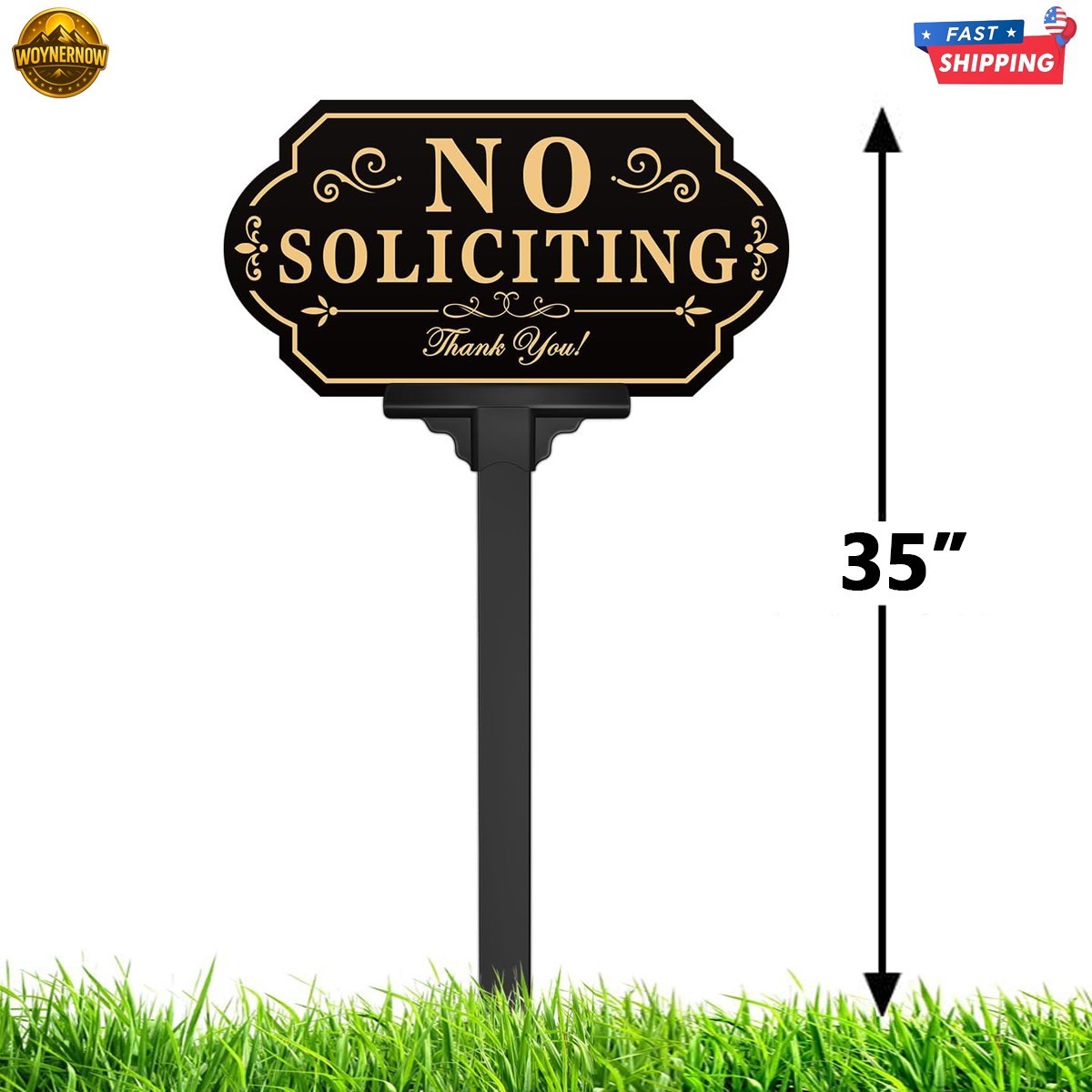 No Soliciting Yard Sign with Stake – 6×12 Metal 36 inch Aluminum for House Door