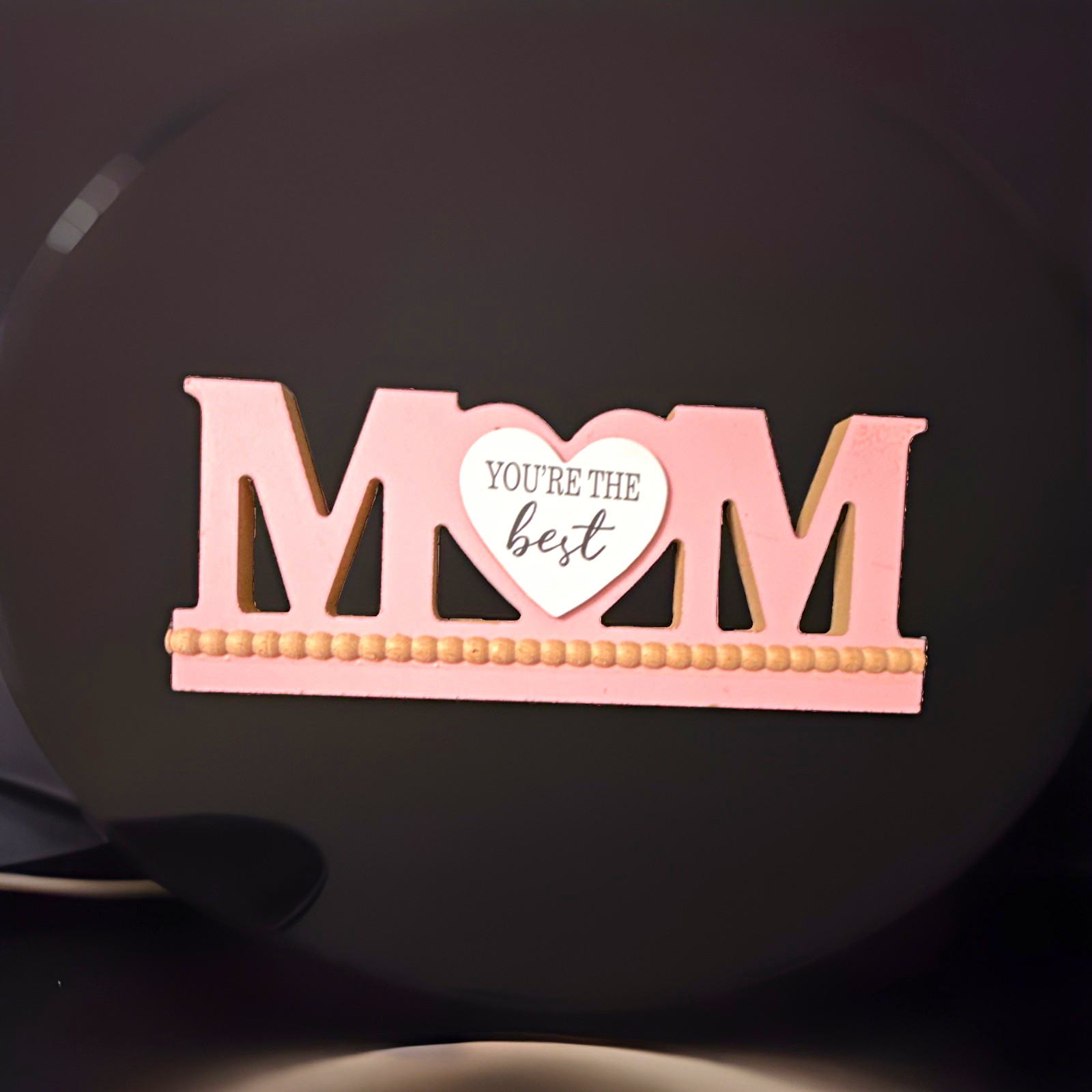 Greenbrier Pink/White MDF Mom Heart “You’re the Best” Tabletop Sign 12×4.5″