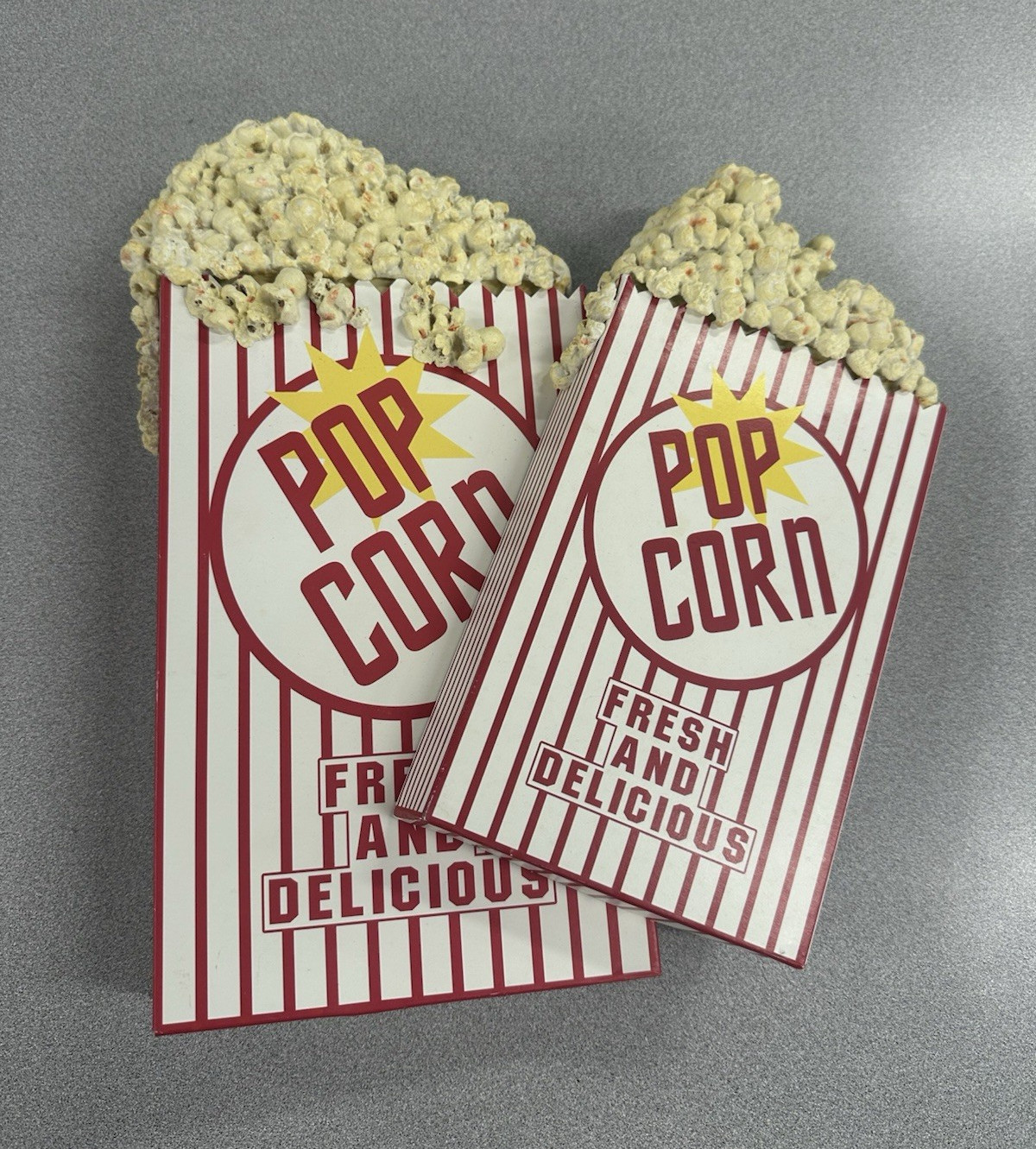 Retro Metal Popcorn Wall Plaques Set of 2 Red/White Striped Vertical Signs