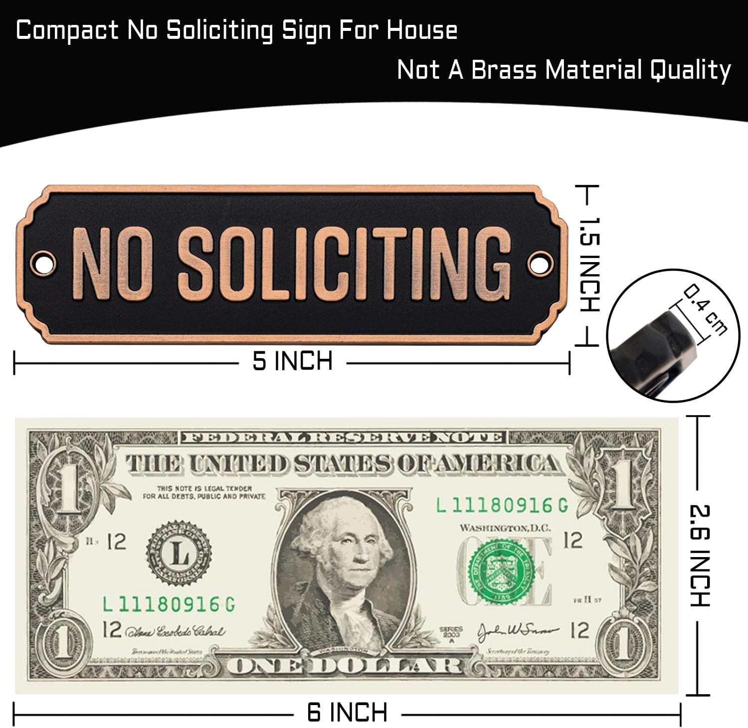 No Soliciting Brass Door Sign, Brass No Soliciting Thank You Sign, Solid Brass W