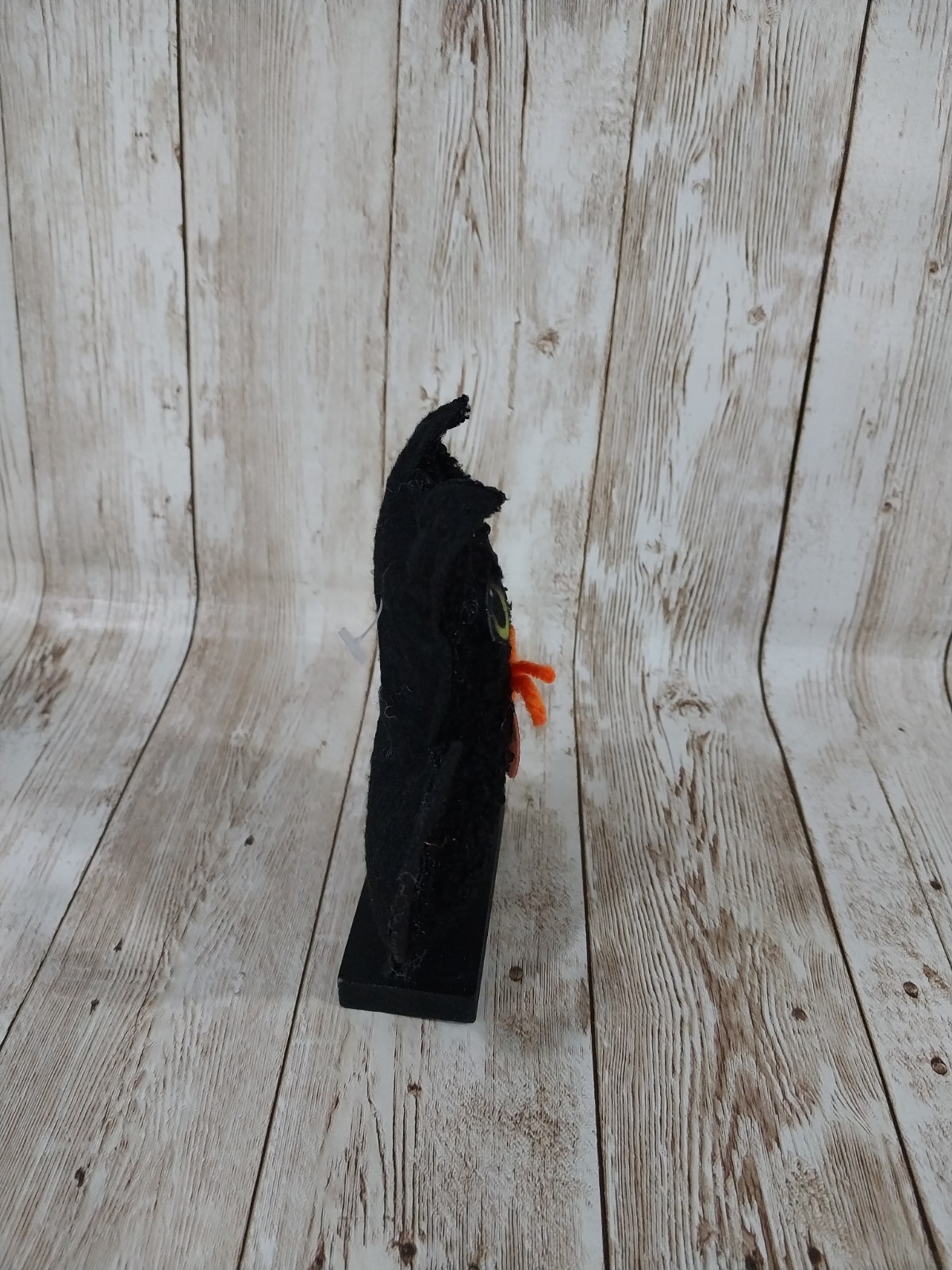 ~New! Plush Black Cat Halloween Wood Base Sign Fall Tray Table Decor Green Eyes