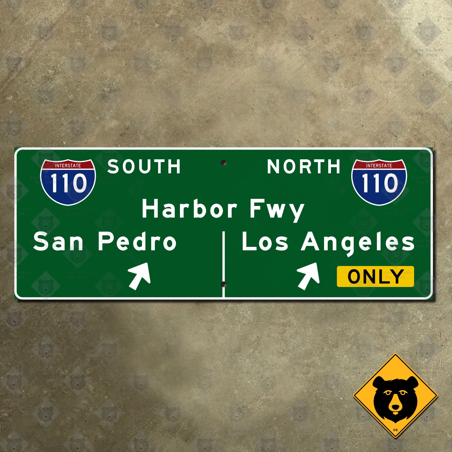 California Interstate 110 Harbor Freeway San Pedro Los Angeles road sign 27×10