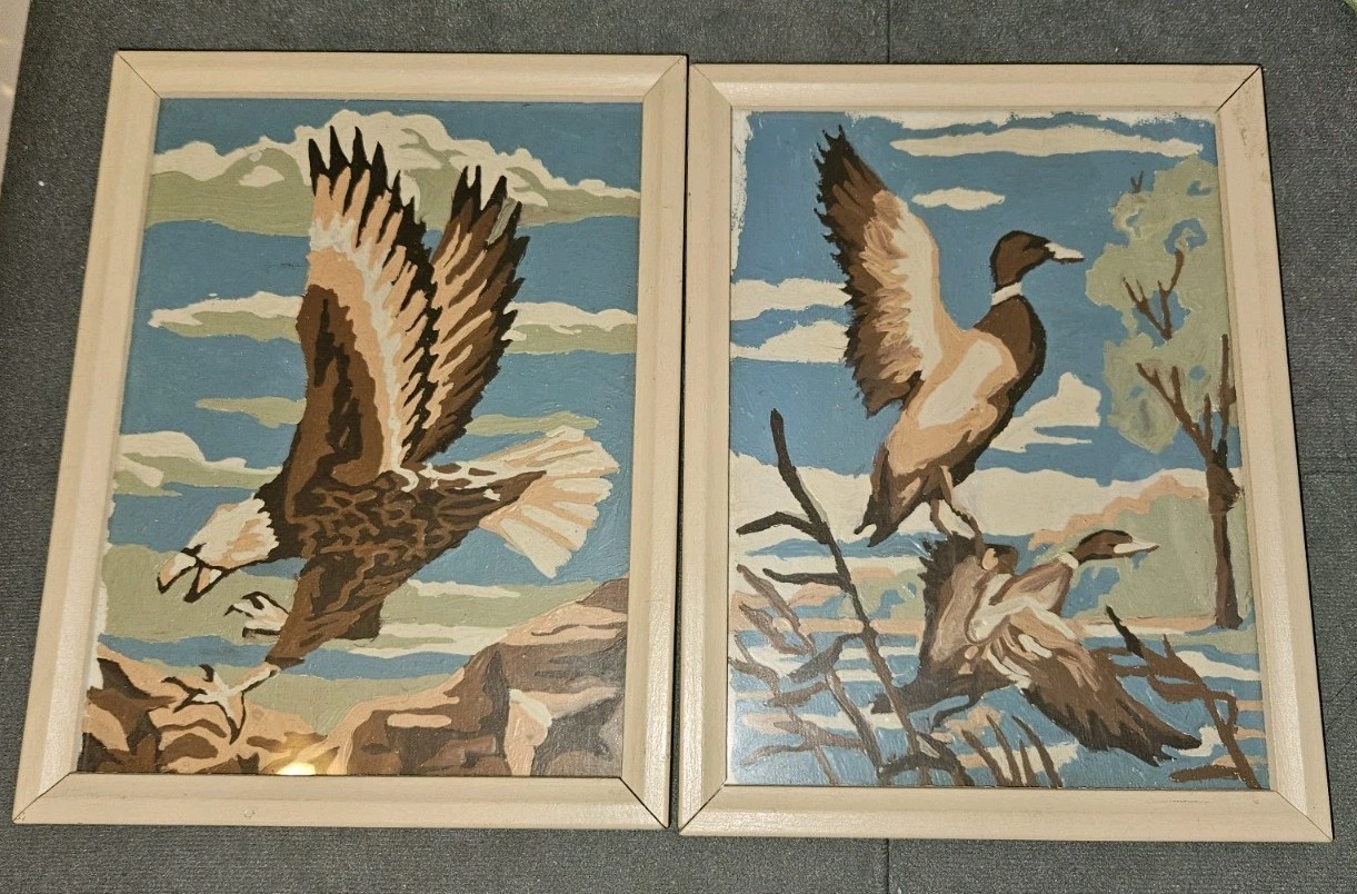 Vintage Paint By Numbers Eagle Ducks Retro Home Decor Painting 6″ X 8″ Framed