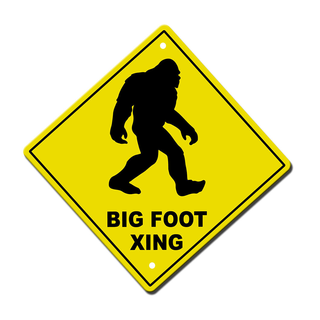 Yellow Aluminum Crossing Sign Big Foot Cross Xing Imaginary Animal