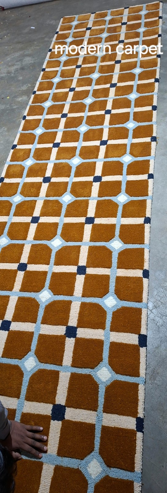 Mid Century Modern Geometric Area Rug Brown Blue Lattice Carpet Living Room 8×10