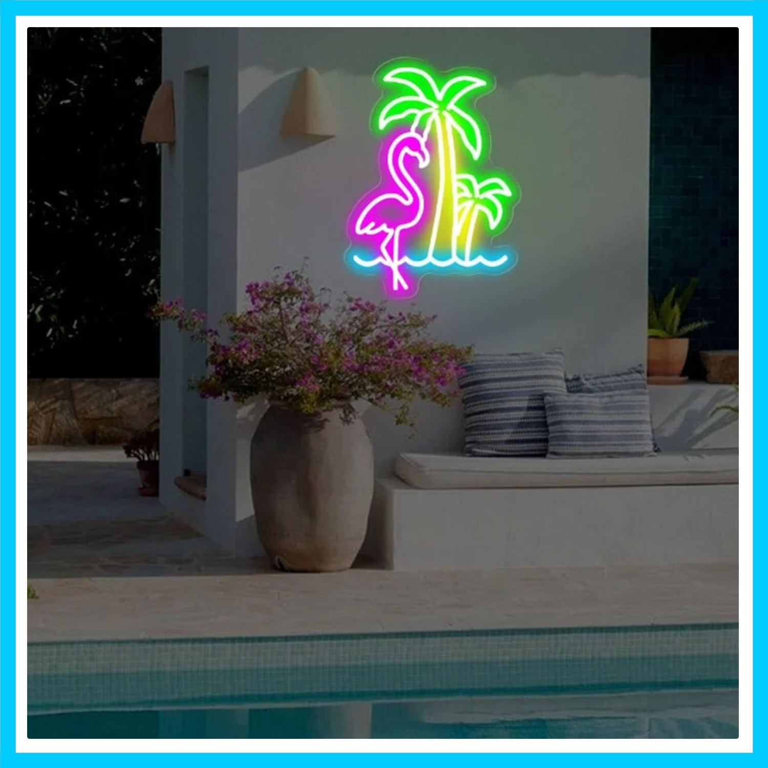 Hello Summer Neon Sign Waterproof Flamingo Palm Tree Signs, Outdoor Oasis Sig…