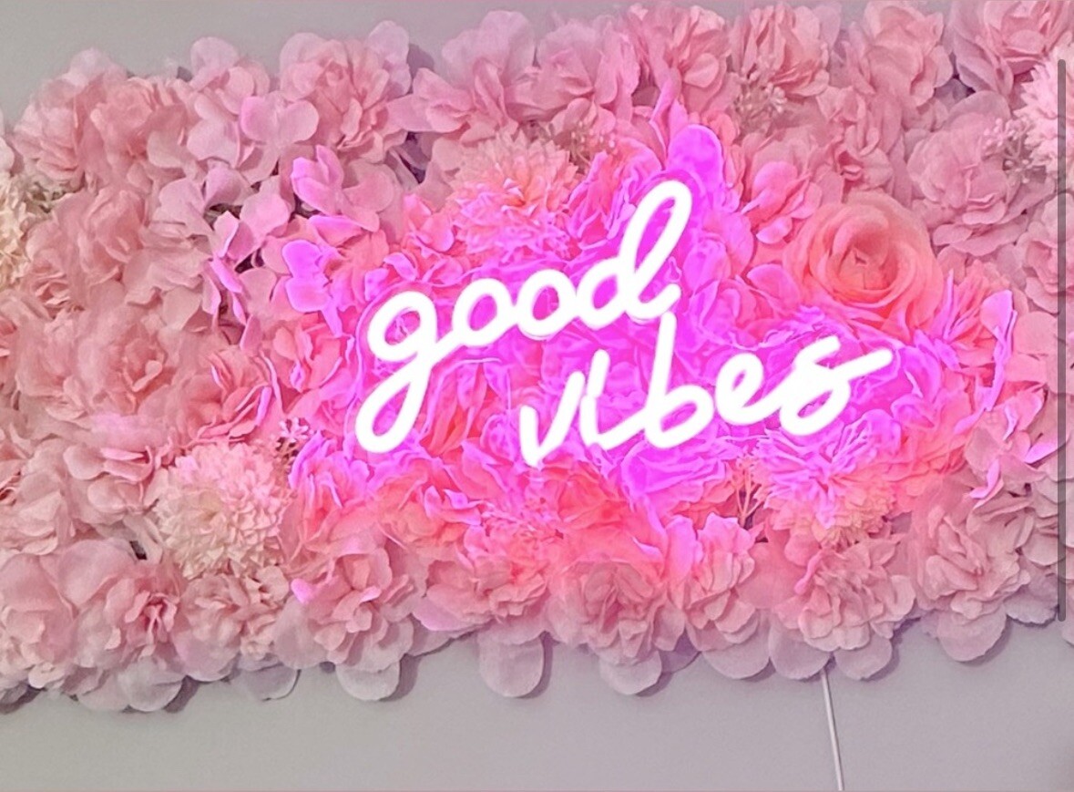 Floral Wall decor- “Good Vibes” Neon Pink Sign 46.5×13.5 Inch