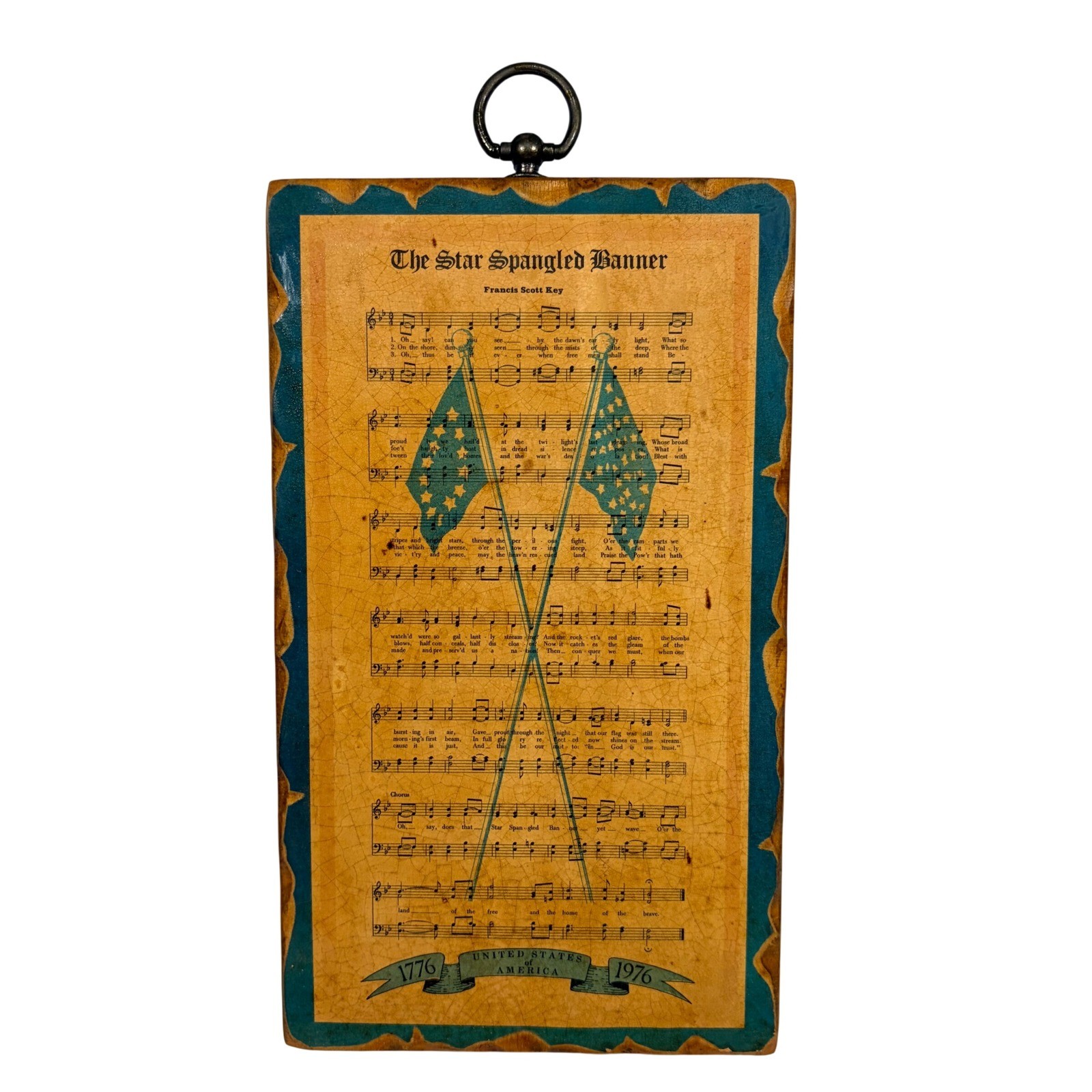 Vtg 1976 Bicentennial Star Spangled Banner Wood Wall Plaque 9×5 Sheet Music