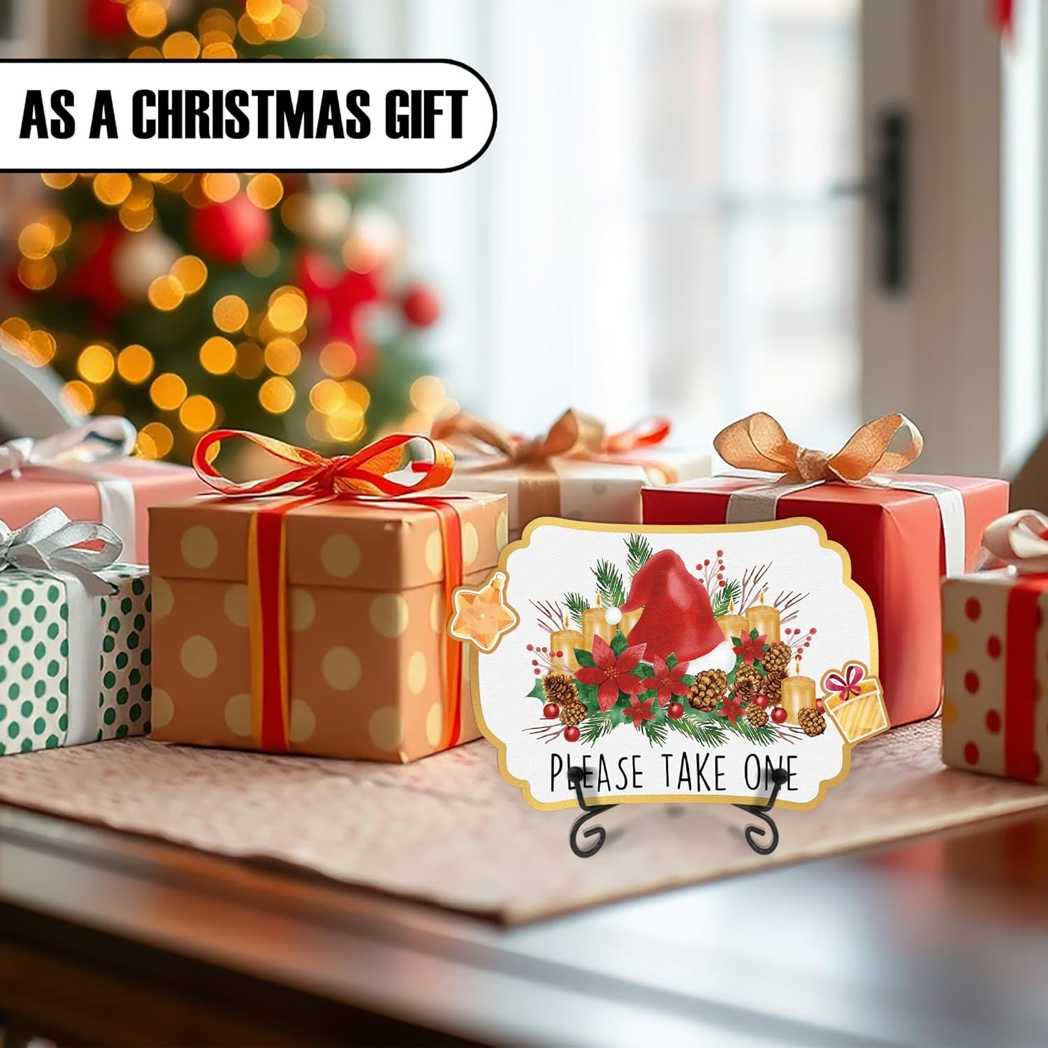 Watercolor Floral Christmas Buffet Sign with DIY Decor and Metal Support