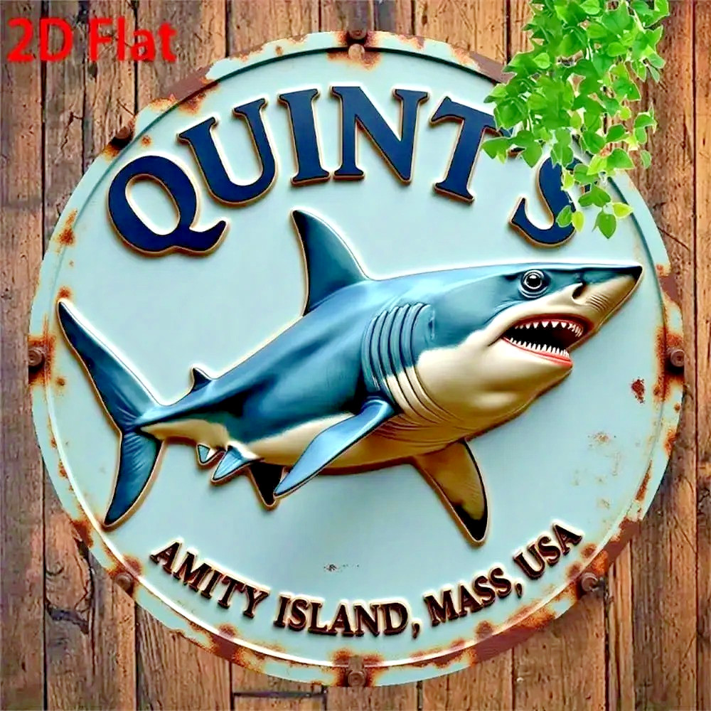 New Jaws Movie Amity Island Shark Metal Sign Vintage Retro Sign Wall Decor 8x8in