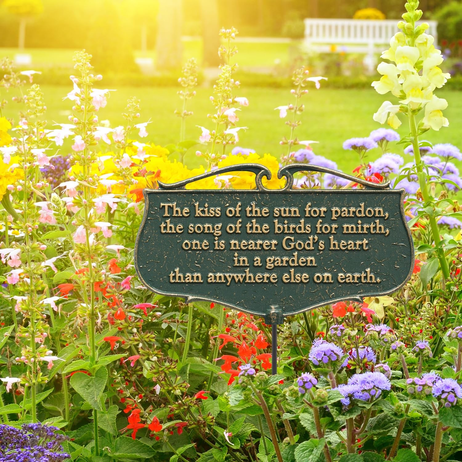 Garden Poem Sign “Kiss of The Sun” Green/Gold Aluminum