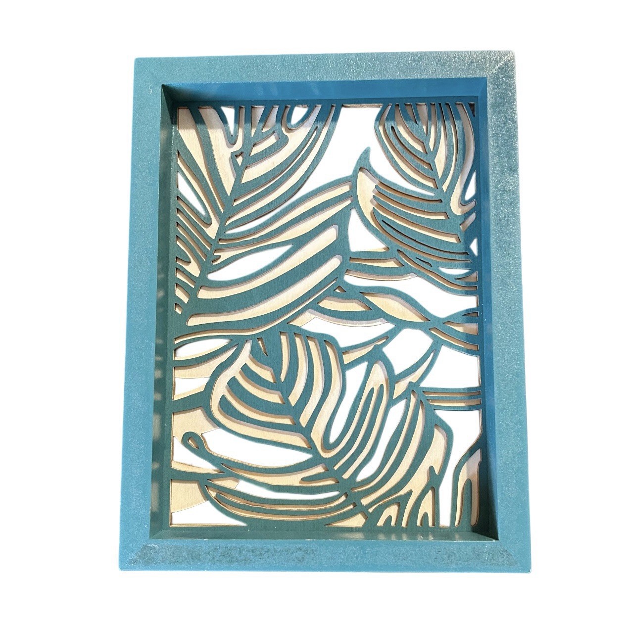Wooden Free Standing Shelf Wall Decor 8.5” X 6.5” Tropical Palm Leaves 3D Cutout