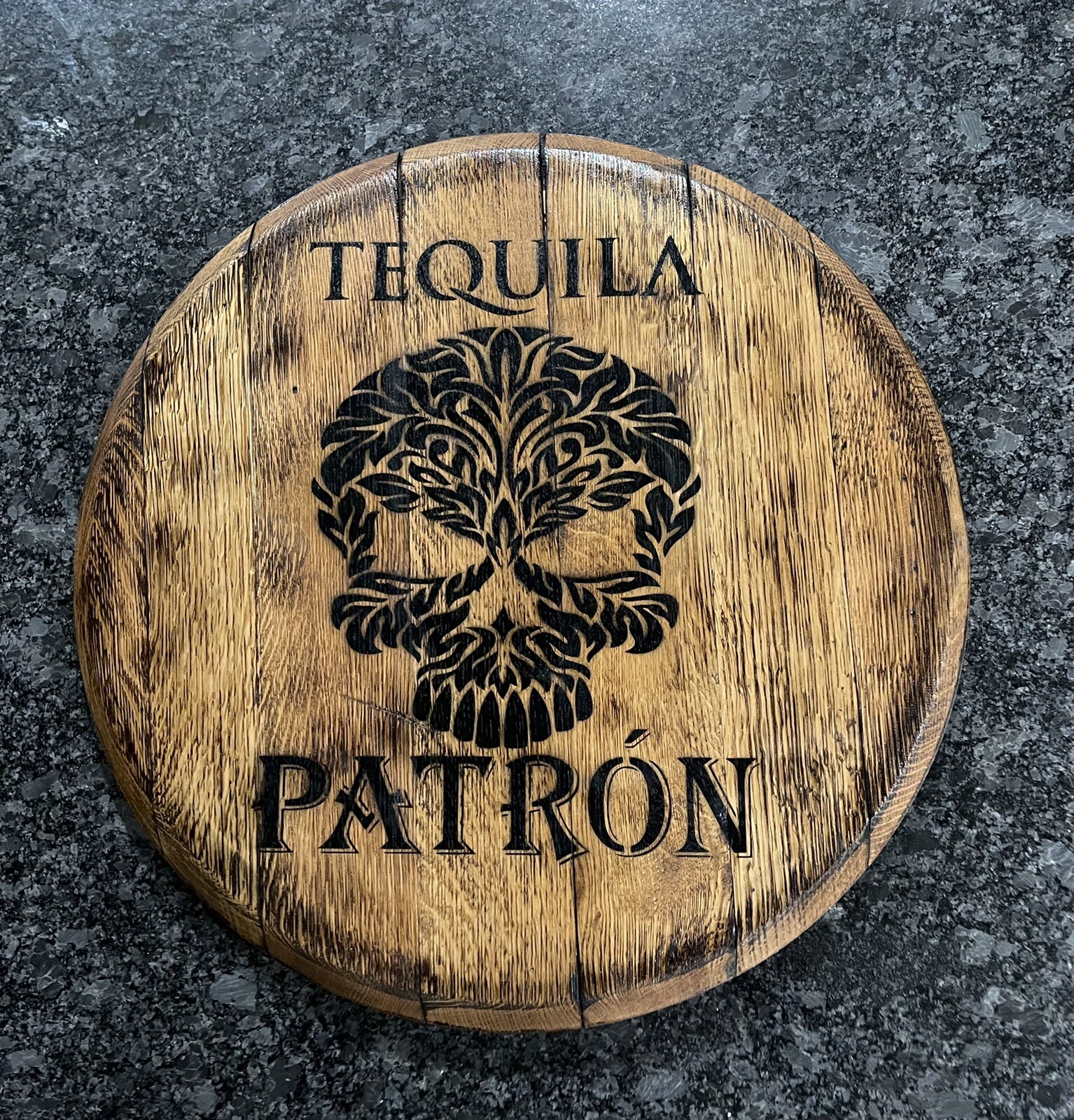 Bar Decor (PATRON) Authentic Reclaimed Bourbon Barrel Head 21”