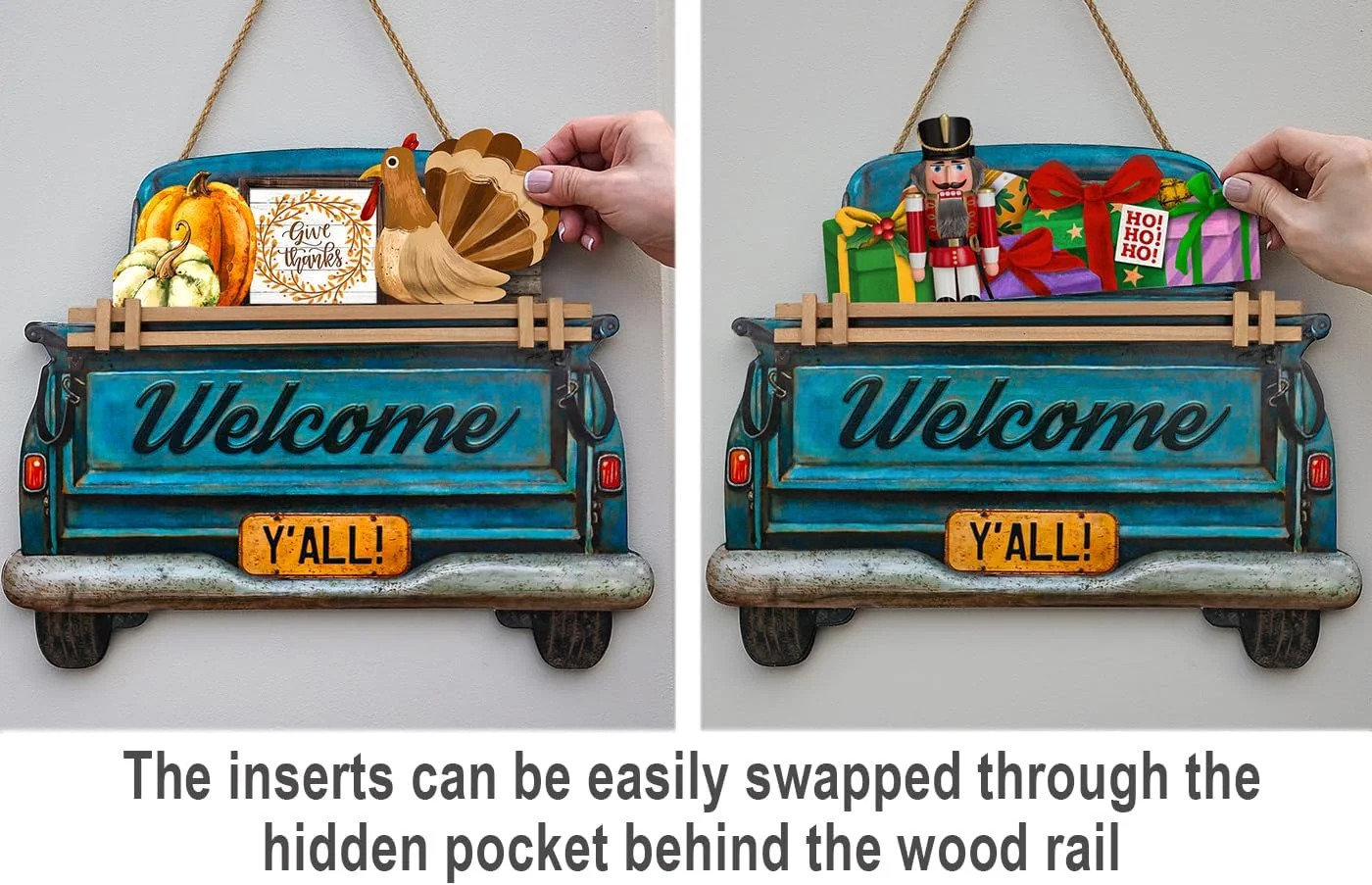 Interchangeable Welcome Sign for Front Door Blue Farmhouse Truck Decor Hanging S
