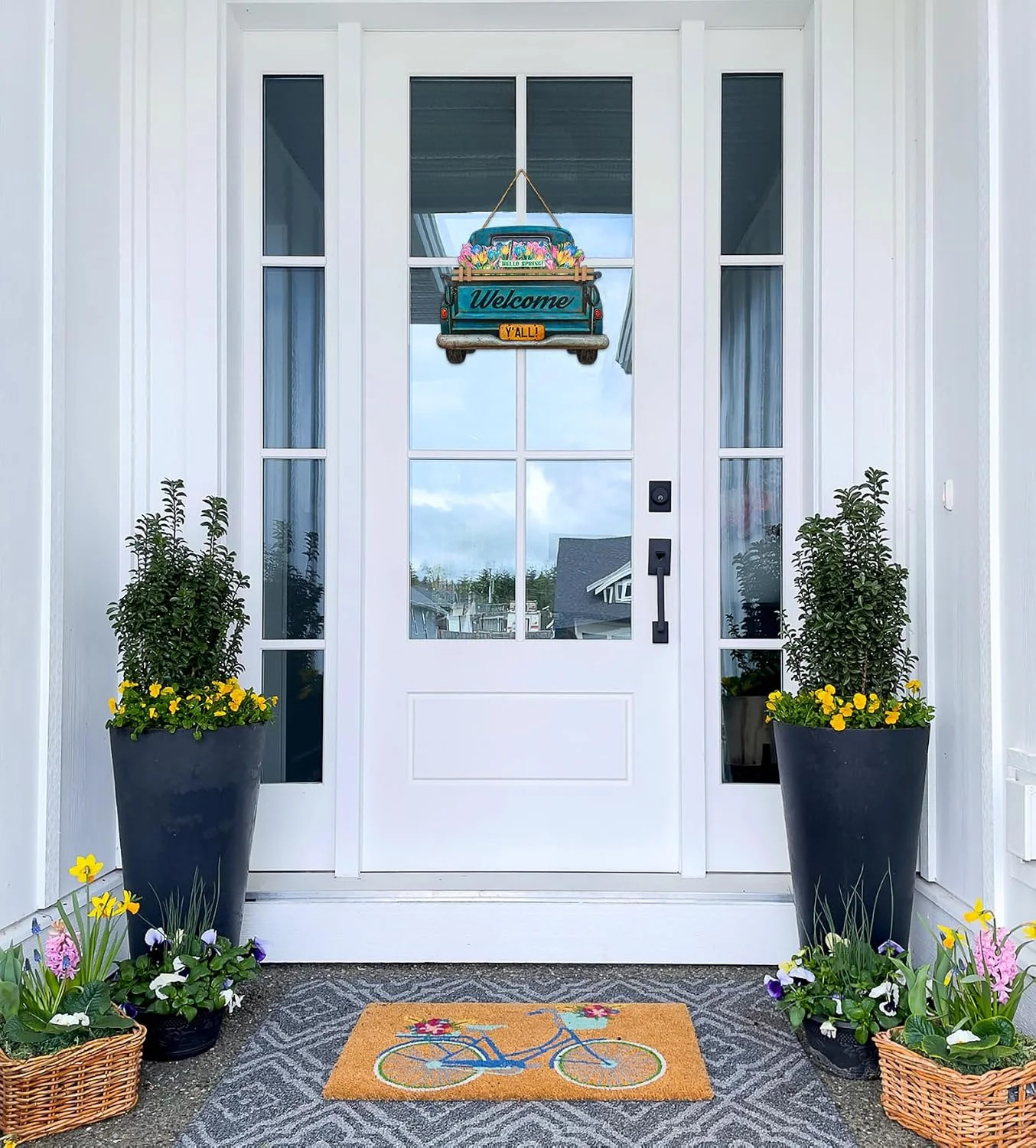 Interchangeable Welcome Sign for Front Door Blue Farmhouse Truck Decor Hanging S