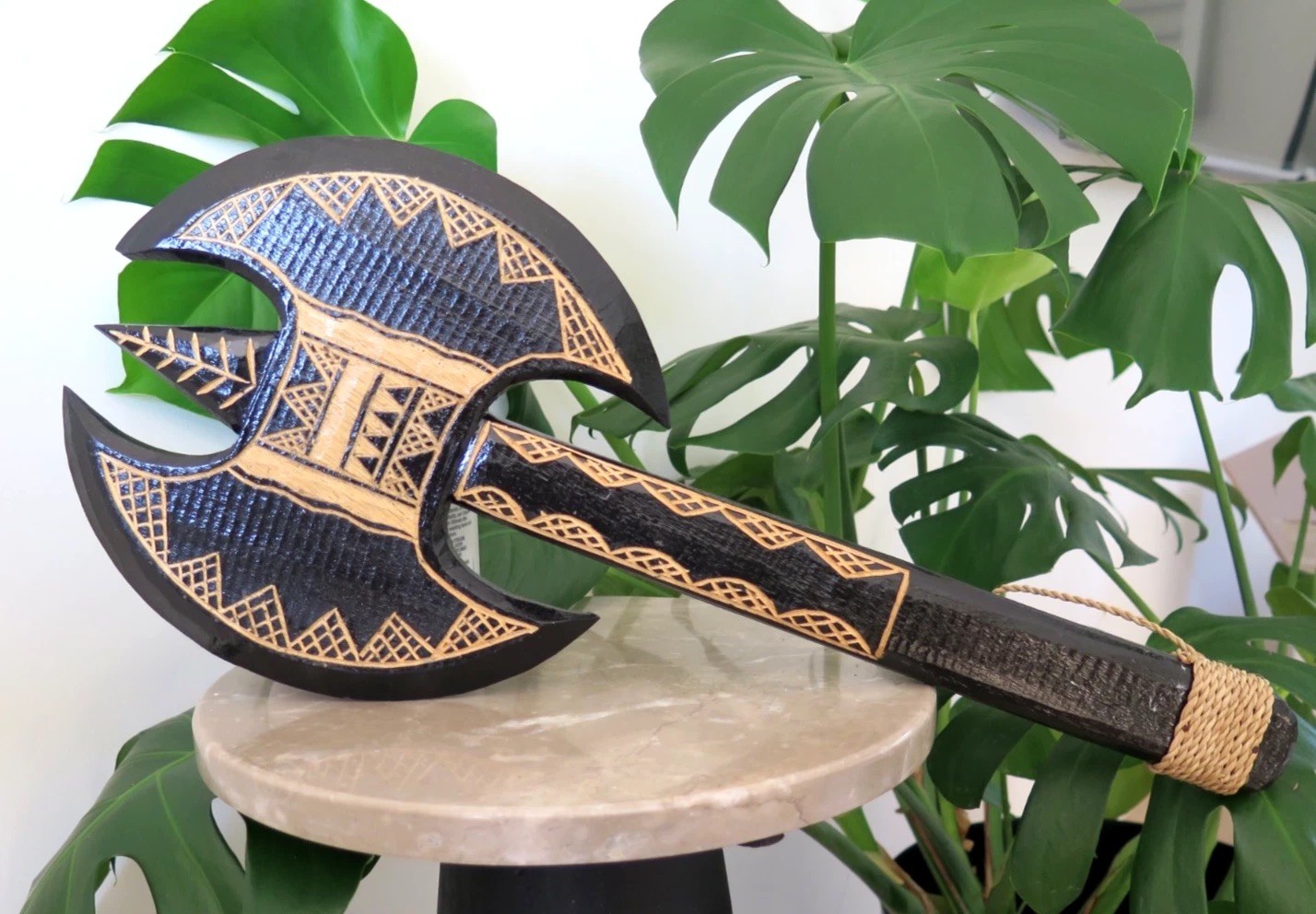 Hawaii Hand Made Solid Wood Samoan 20″ Double War Axe Engraved Weapon Hanging