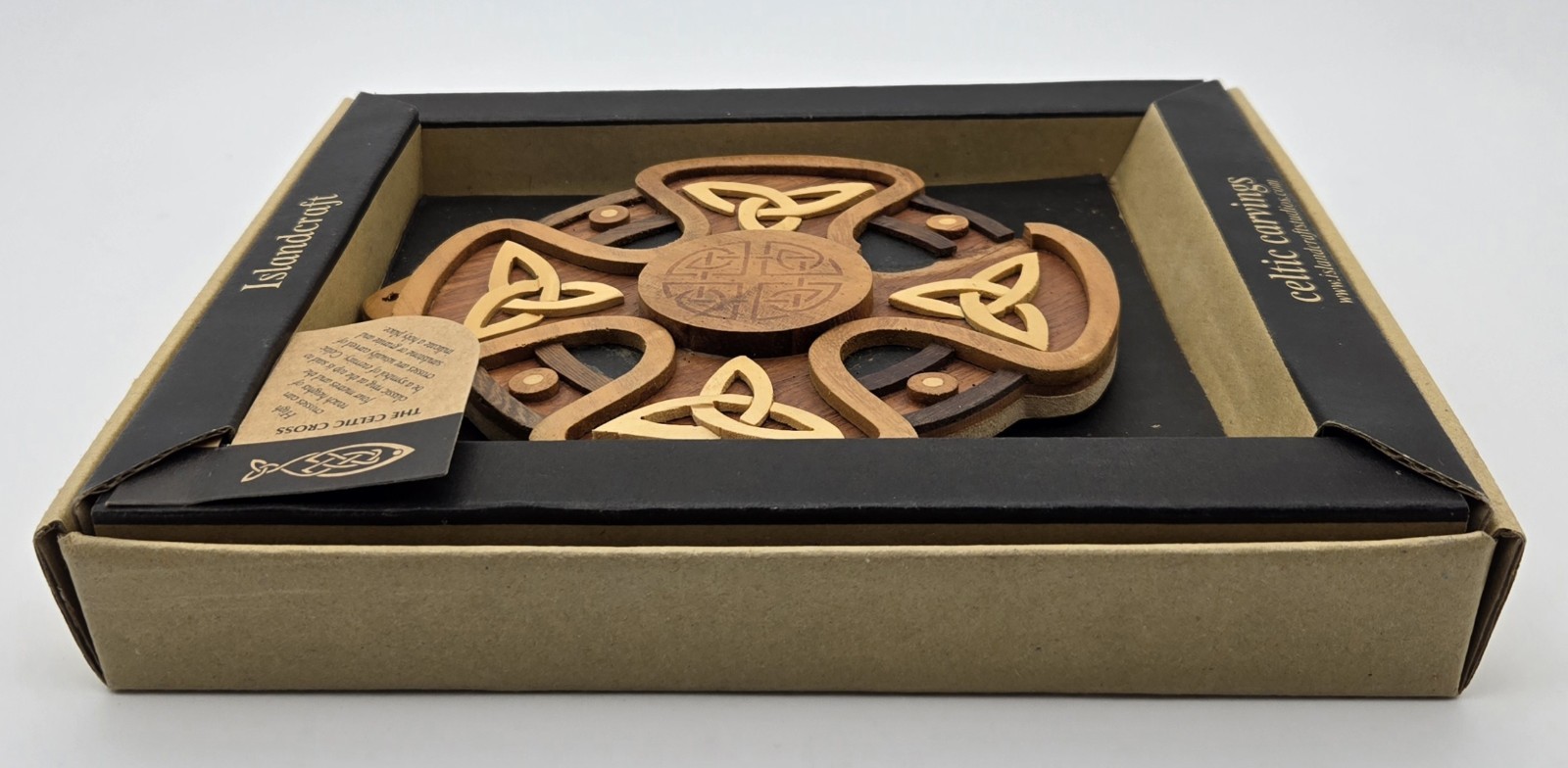 Islandcraft Celtic Cross Wood Wall Hang Trinity Knot Decor Irish Multicolor Box