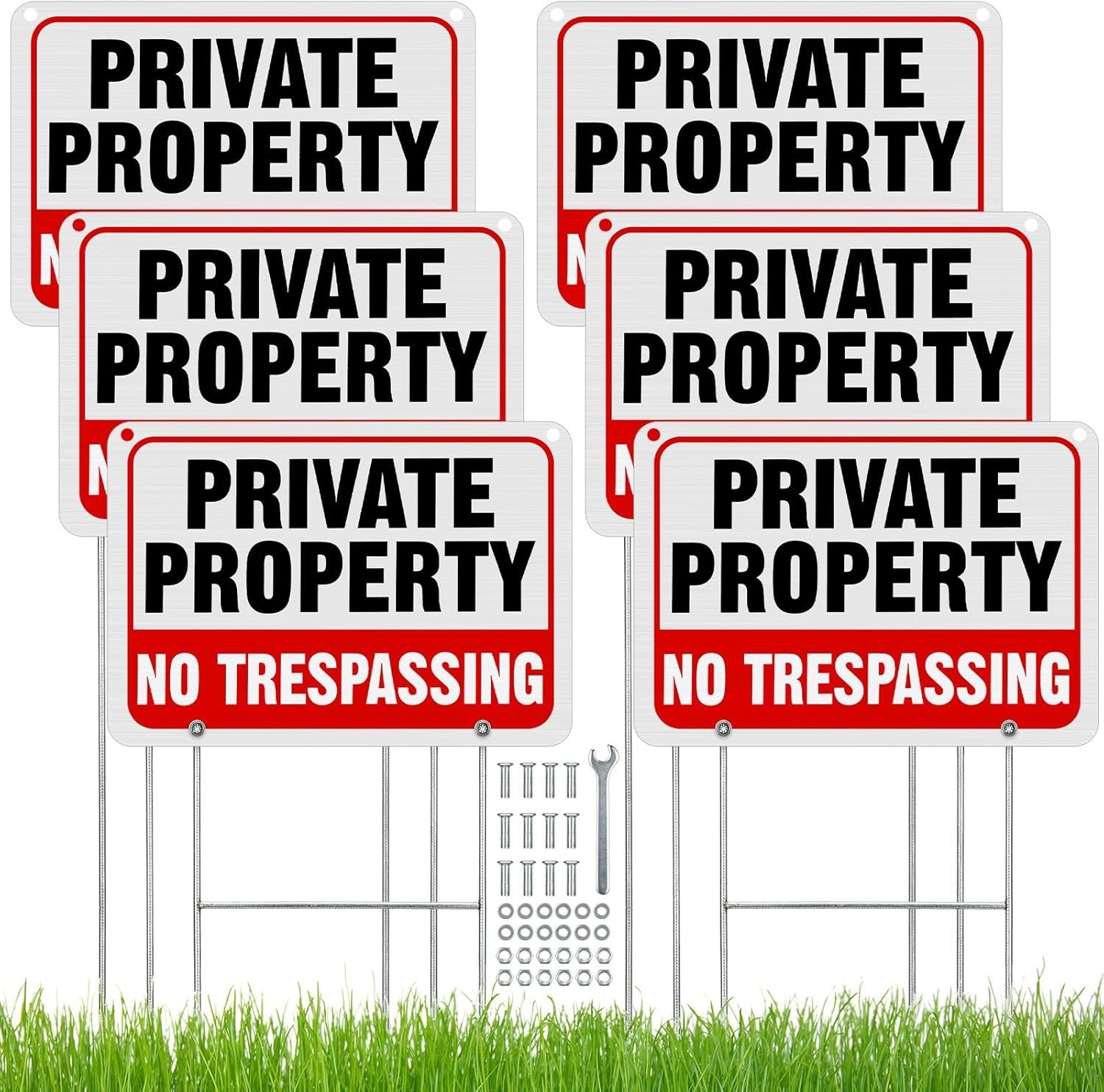 6 Pack Metal No Trespassing Sign 12 x 8 Inch Private Property Signs with H Stake