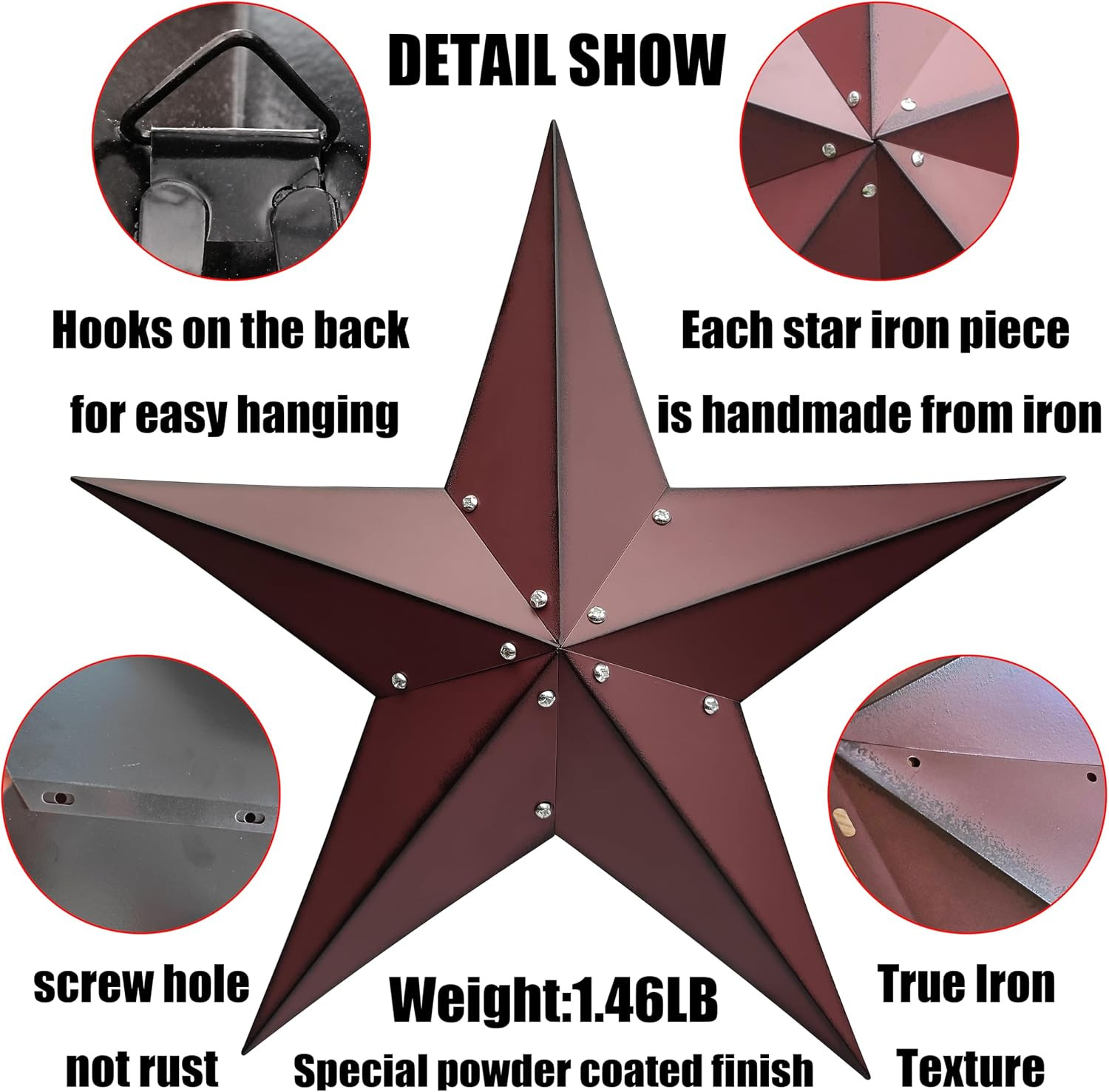 24″ Rustic Metal Barn Star Wall Decor-Handmade Red Barn Stars Indoor or Outdoor