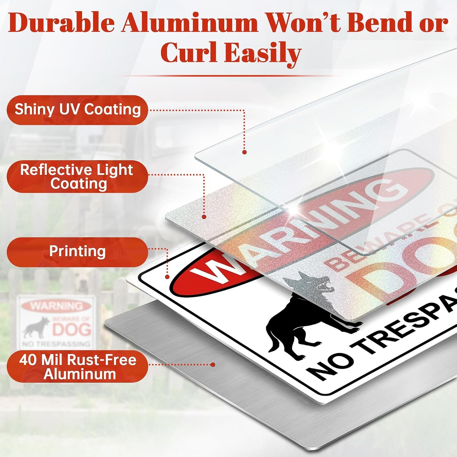 2 Pack Beware of Dog Sign, 10X7 Inch Reflective Aluminum Beware of Dog Signs for