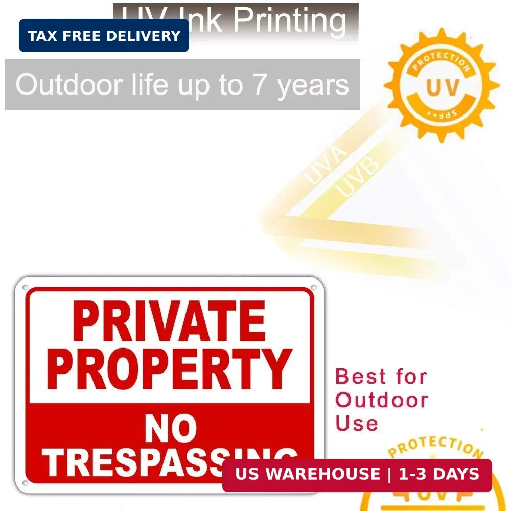 Large No Trespassing Signs Private Property Metal 10×14 Aluminum UV Ink Printing