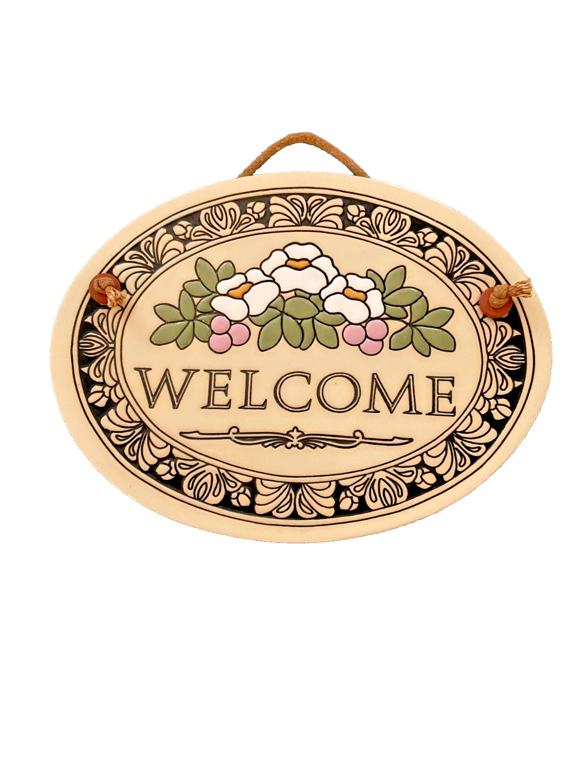 Welcome Ceramic Trinity Pottery Wall Display Plaque Sign Flowers Made in USA 7.5
