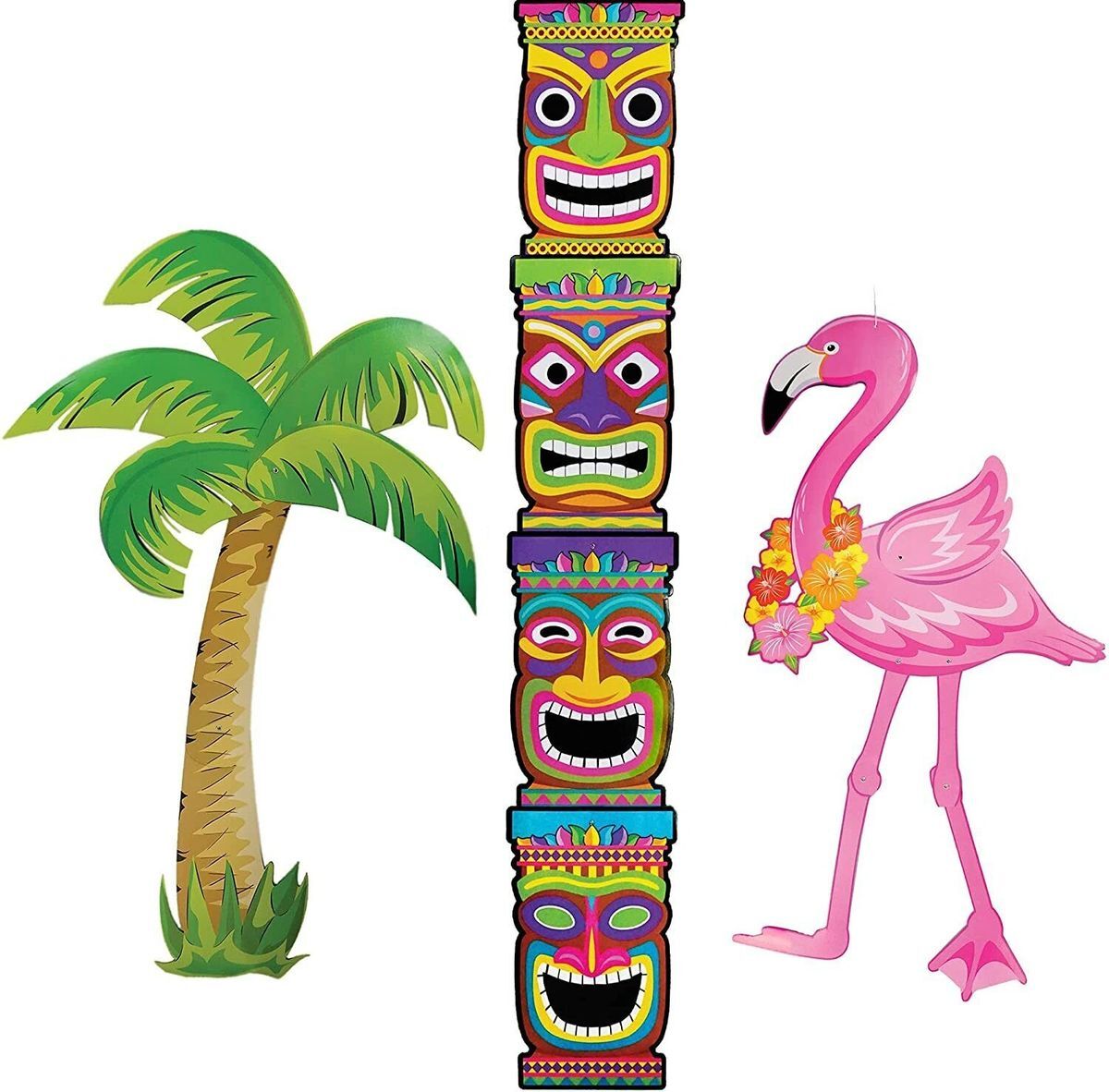 3-5ft SET-Jointed Cutout PALMTREE-FLAMINGO-TIKI Luau Graduation Party Decoration