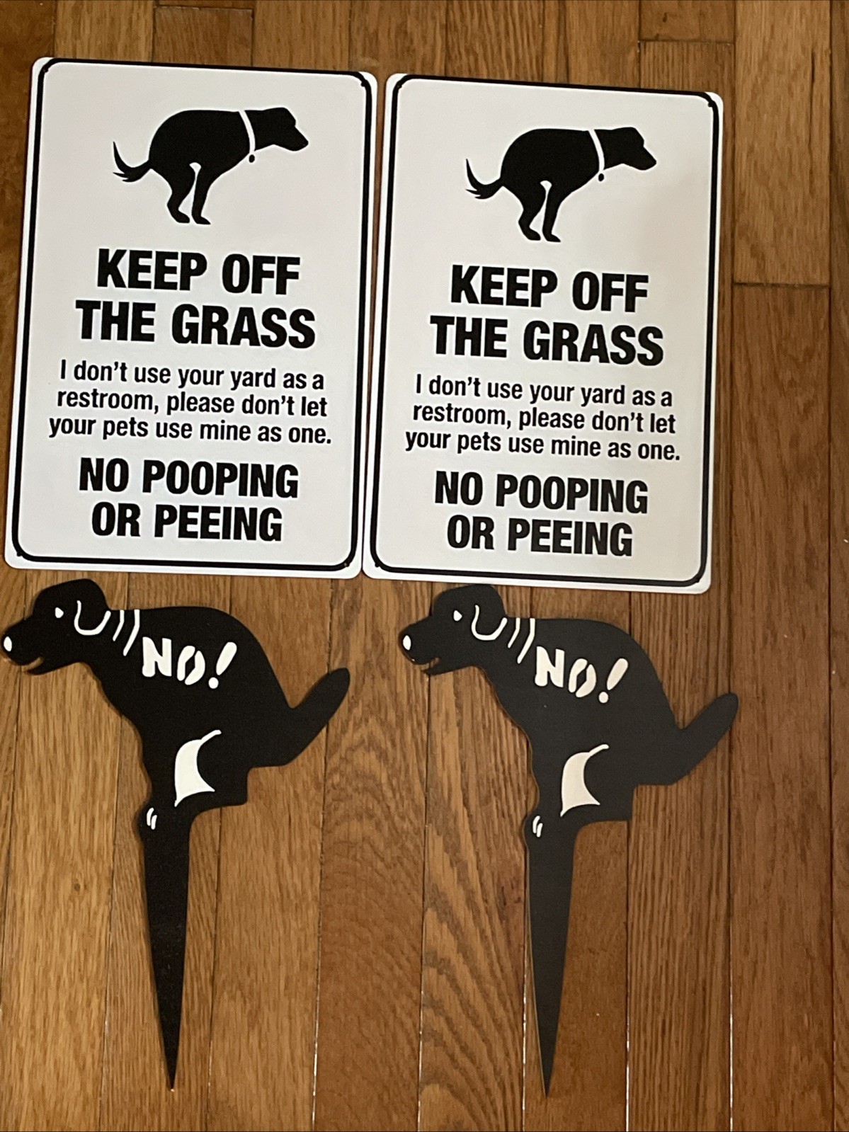 NEW TWO KEEP OFF GRASS Metal YARD SIGNS 8X12 & NO DOGS Poop Stakes Bundle