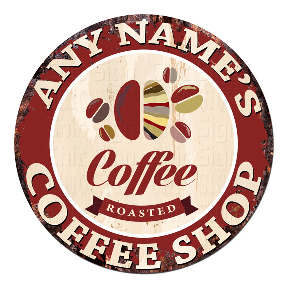 CP-0090 ANY NAME’S COFFEE SHOP Custom Personalized Chic Tin Sign Decor Gift Idea