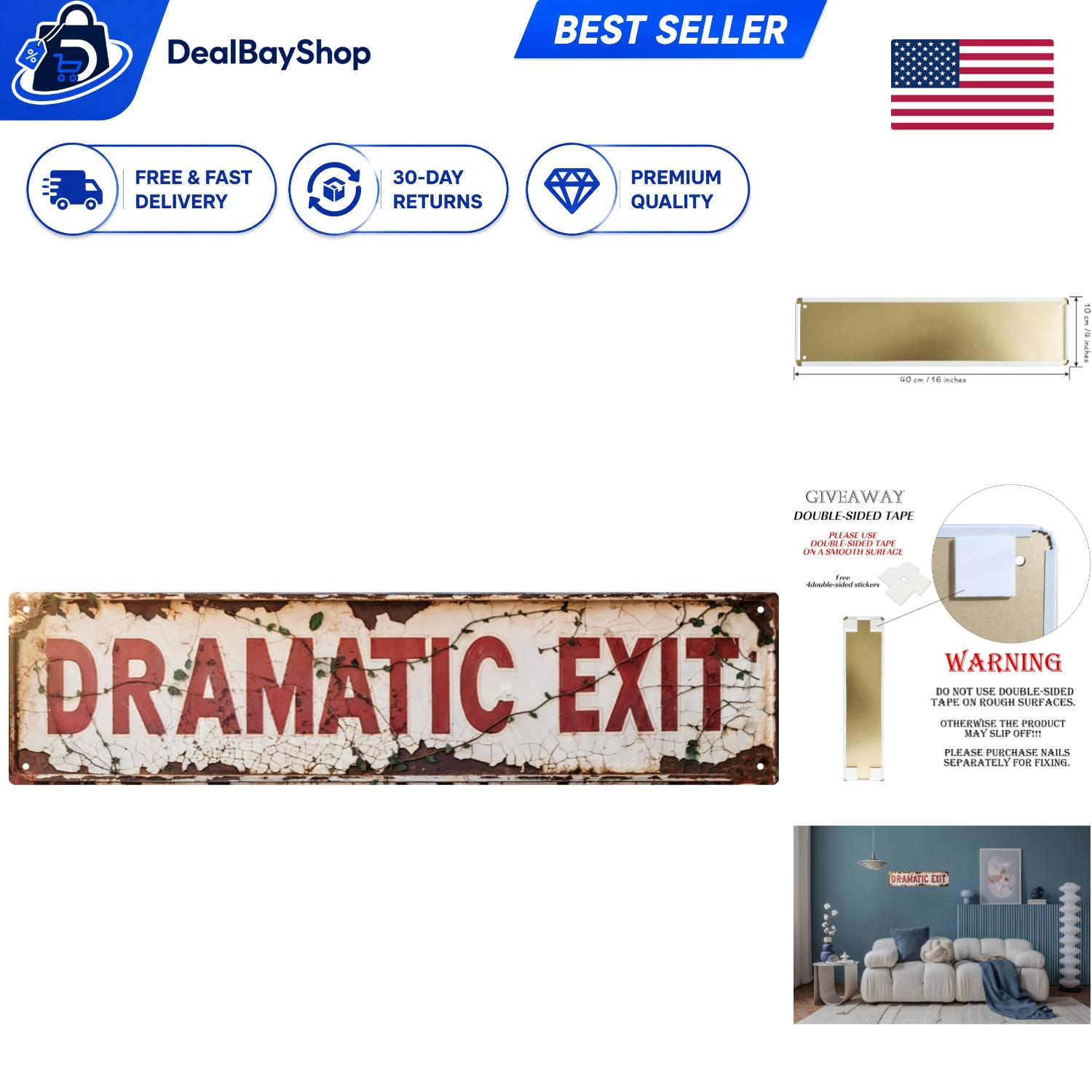 Rustic Dramatic Exit 4×16 Metal Sign – Perfect for Vintage Themed Spaces