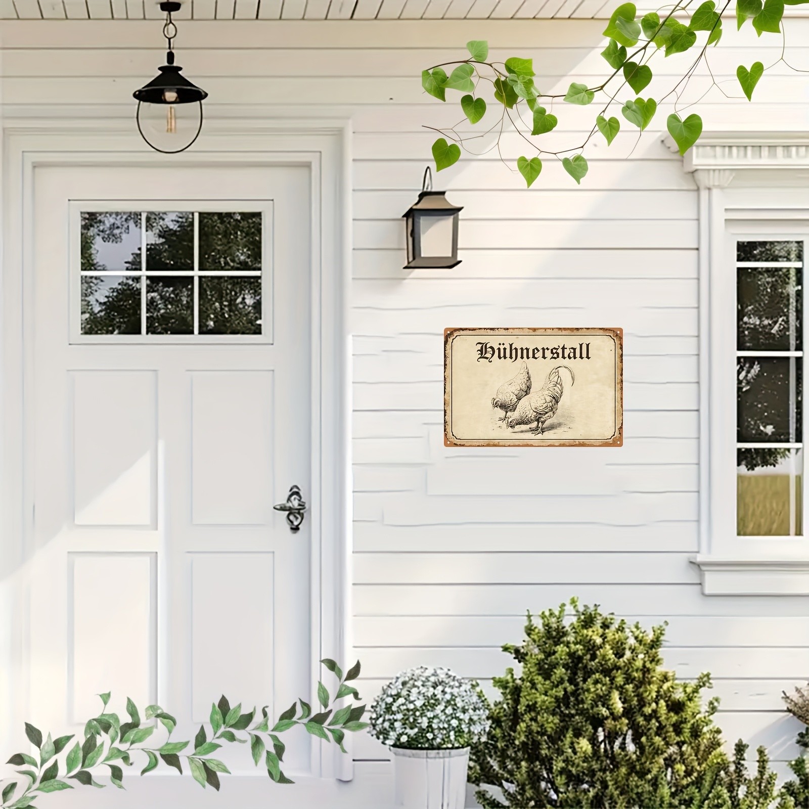 Vintage White Chicken Metal Wall Sign Farmhouse Decor